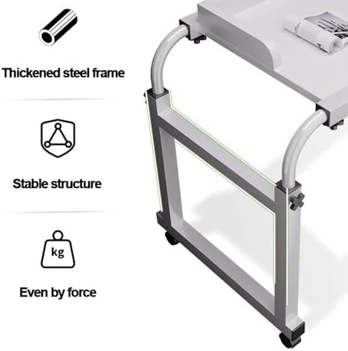 Computer Desk Over-Bed Tables with Wheels，Height and Length Adjustable Food Tray Desk Rolling Medical Table Tray Sofa Side Bed Laptop Cart Standing Over Bed Table King Size(Color:W
