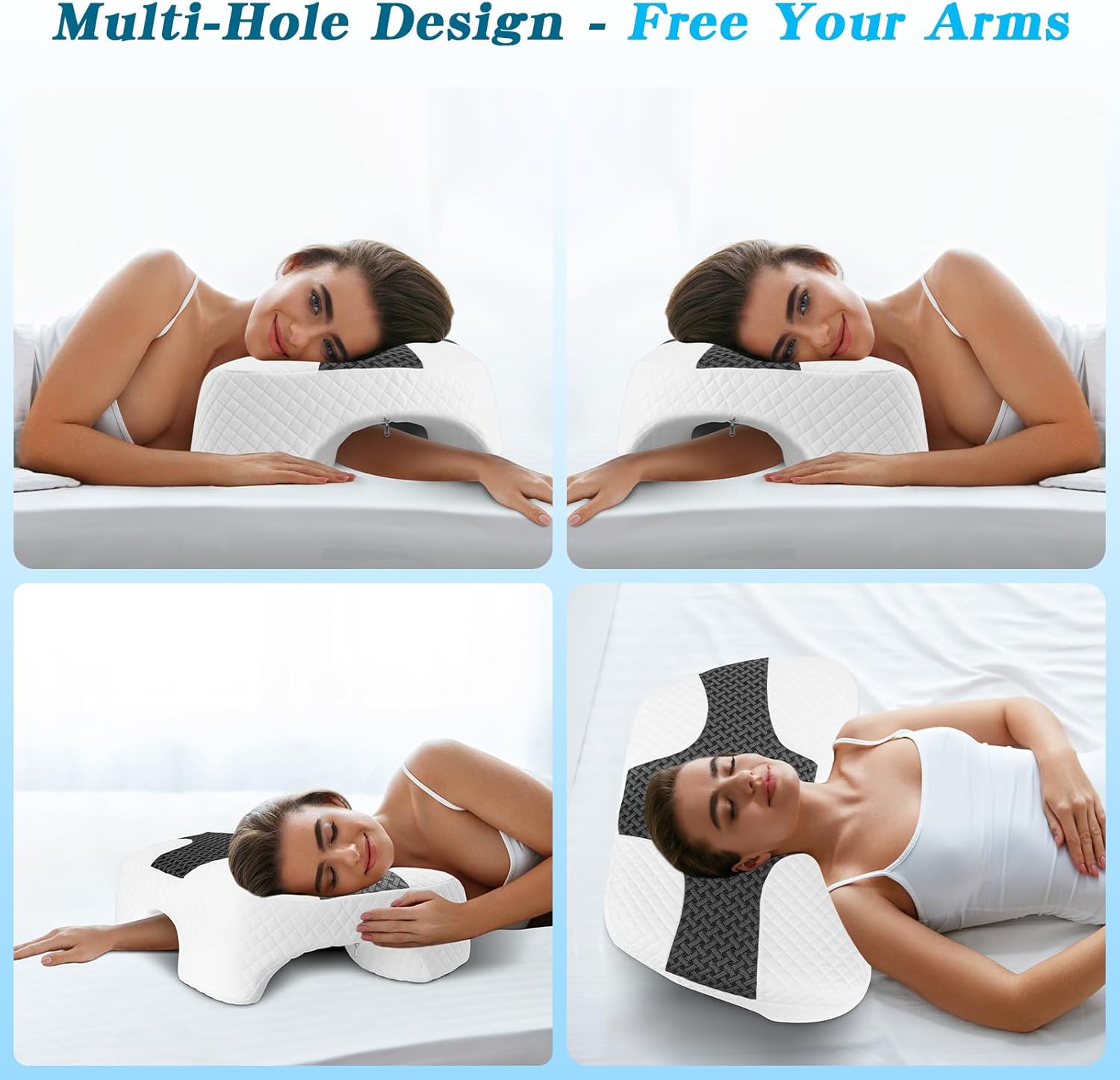 Side Sleeper Pillow with Arm Hole, Shoulder Relief System, Arm Pillow for Neck and Shoulder Pain, Premium Memory Foam, Suitable for Side, Back and Stomach Sleepers - Grey