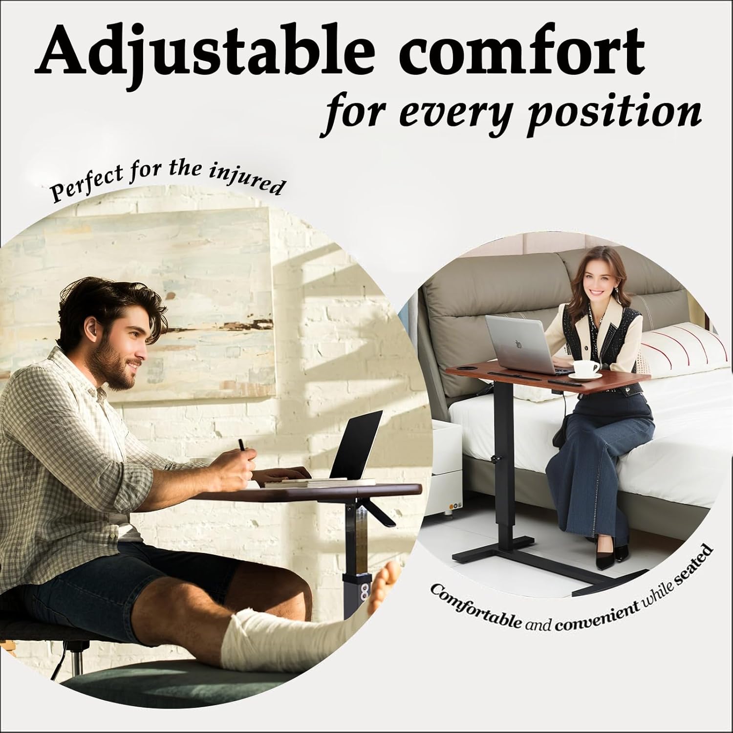 Adjustable Overbed Bedside Table with Wheels, Medical Tilt Top Hospital Bed Table, Rolling Laptop Desk for Hospital and Home Use, Walnut