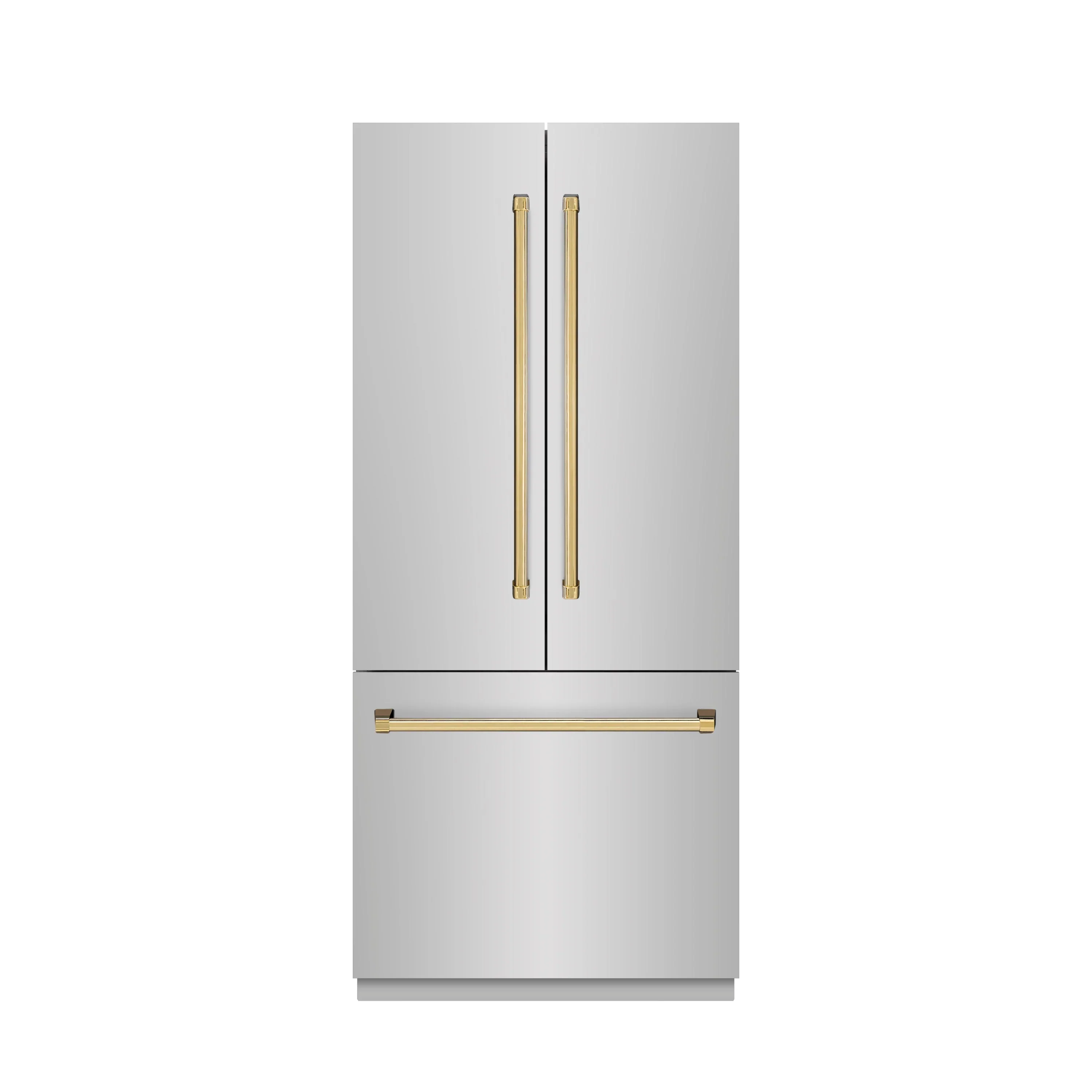 ZLINE Autograph Edition 36-Inch 19.6 cu. ft. French Door Built-In Bottom Freezer Refrigerator with Water Dispenser and Ice Maker in Stainless Steel with Stainless Steel Interior and Polished Gold Accents (SRBIVZ-304-36G)