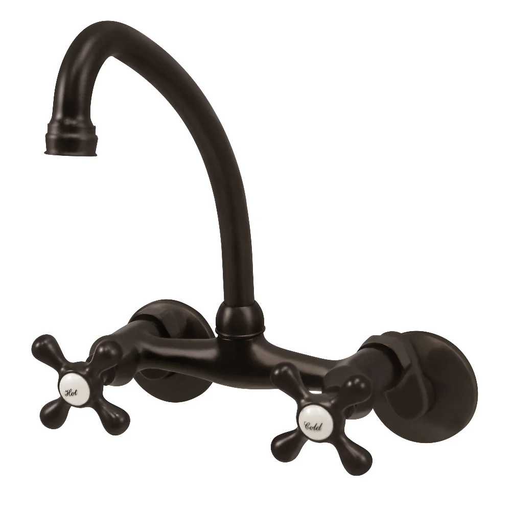 Kingston Brass Kingston Double-Handle Wall-Mount Bridge Kitchen Faucet, Oil Rubbed Bronze (KS214ORB)