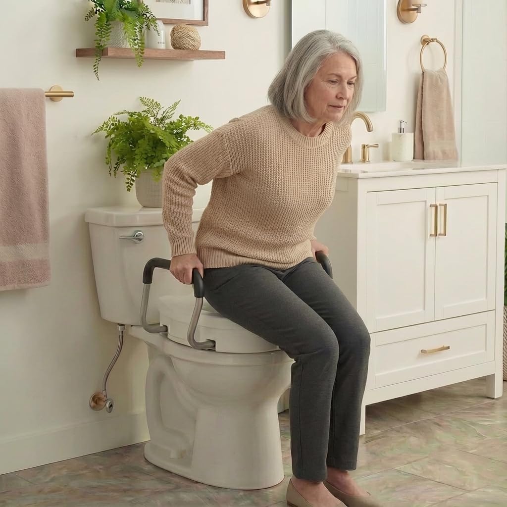 NOVA Medical Products Elevated Raised Toilet Seat with Removable, Adjustable Padded Arms, 20” Width Between Arms, Locking, Easy On and Off for Standard and Elongated Toilets, White, 1 Count