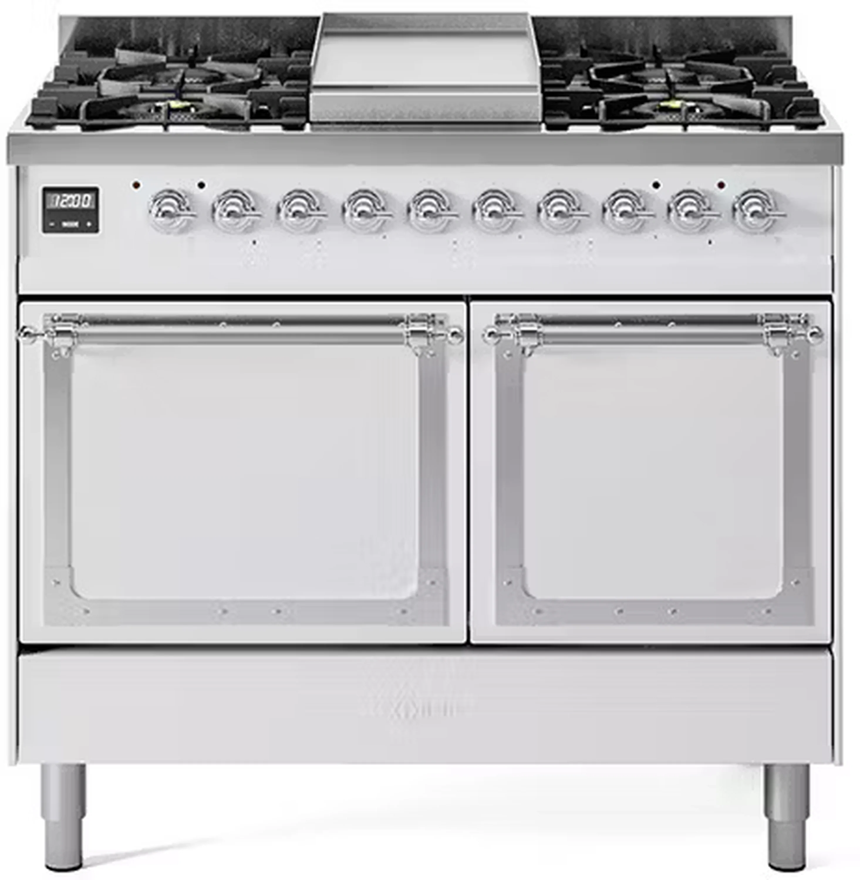 ILVE 40-Inch Nostalgie II Noblesse Dual Fuel Range with Solid Door Oven in White with Chrome Trim (UND40FQNMPWHC)