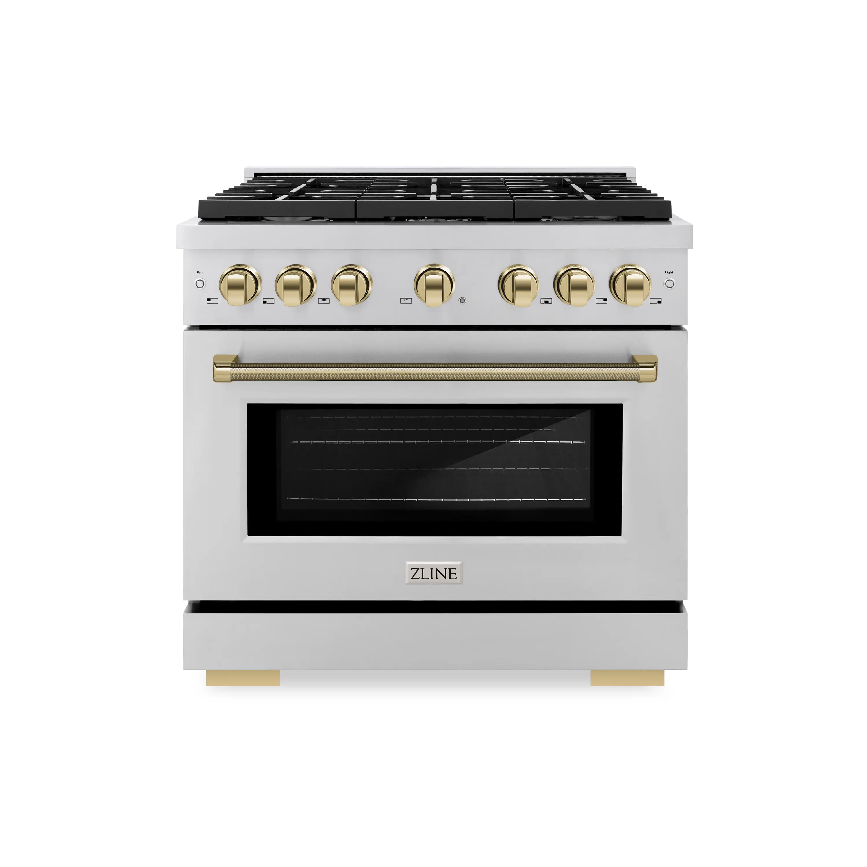 ZLINE Autograph 36-Inch Paramount Dual Fuel Range in Stainless Steel with Gold Helix Handle (SDRZ-36-KG)