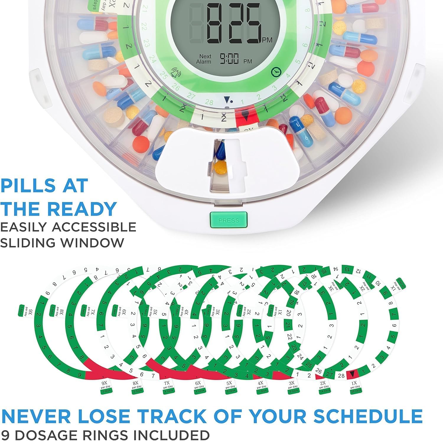 Live Fine 28-Day Automatic Pill Dispenser Clear Lid with Upgraded LCD Display and Key Lock, Sound & Light for Prescriptions, Medication, Vitamins, Supplements & More