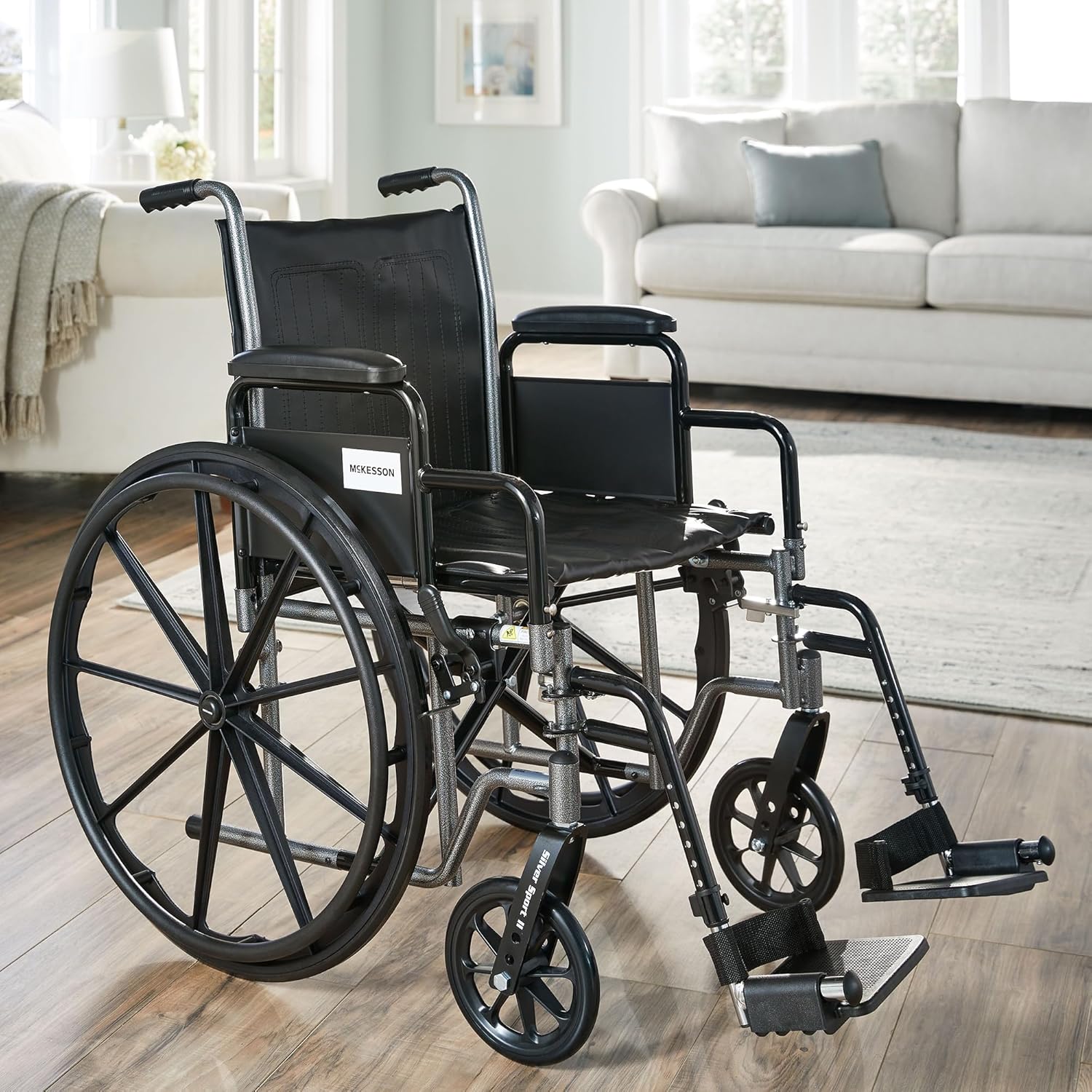 McKesson Wheelchair, Swing Away Foot Leg Rest, Elevating Leg Rest, Desk Length Arms Flip Back, 18 in Seat, 300 lbs Weight Capacity, 1 Count