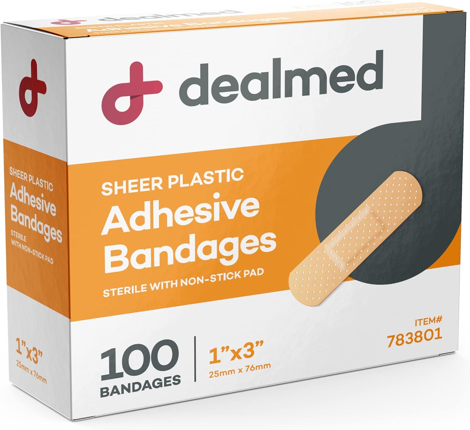 Dealmed Sheer Plastic Flexible Adhesive Bandages – 100 Count (24 Pack) Bandages with Non-Stick Pad, Latex Free, Wound Care for First Aid Kit, 1