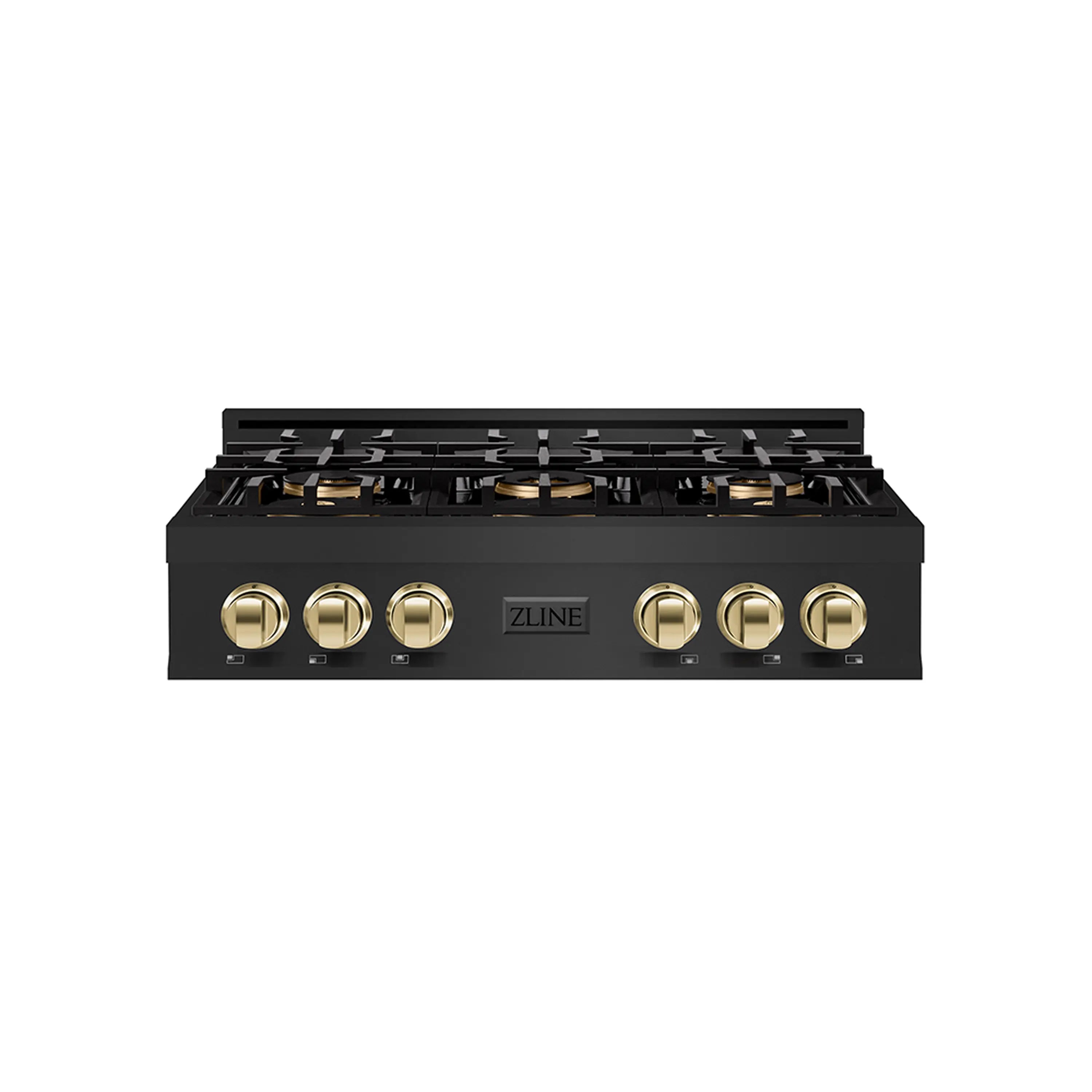 ZLINE Autograph Edition 36-Inch Classic Gas Rangetop with 6 Burner DuoPro鈩?Cooktop in Black Stainless Steel and Polished Gold Accents (PCRTBZ-36-G)
