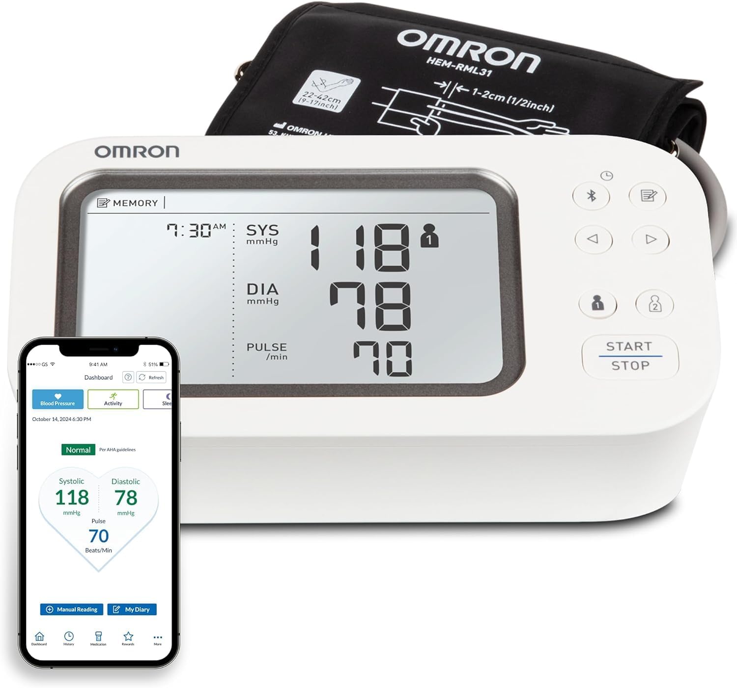 OMRON Gold Blood Pressure Monitor for Home Use & Upper Arm Blood Pressure Cuff - #1 Doctor & Pharmacist Recommended Brand - Clinically Validated - AFib Detection - Connect App