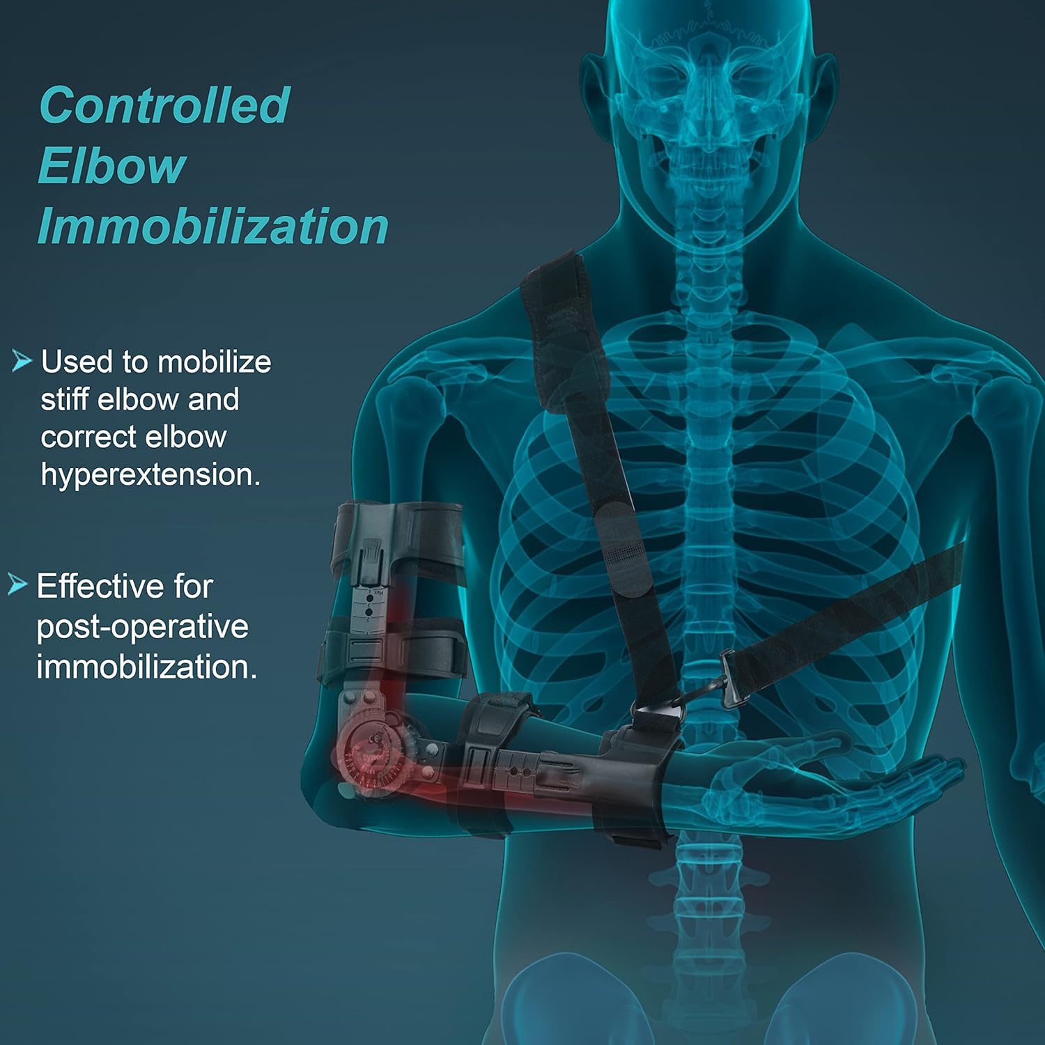 Adjustable Hinged Elbow Brace Support, Black, Universal Size with ROM Dial Control, Medical Recovery Orthopedic Immobilizer (Lef)