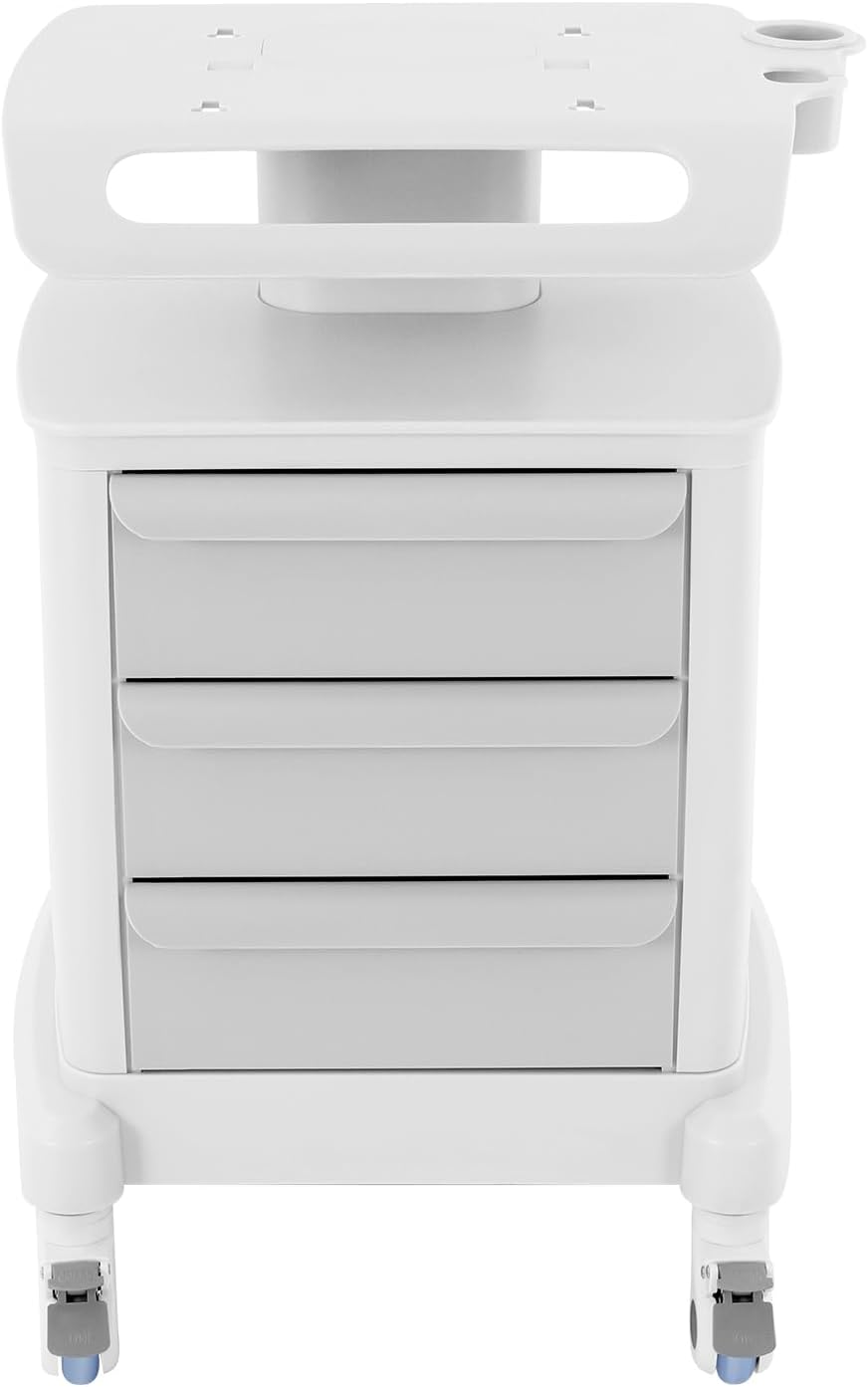 Beauty Instrument Trolley Cart, Freestanding Mobile Trolley with 4 Wheels 66lbs Storage Cart with 3 Drawers, Lab Rolling Storage Cart for Spas, Homes, Labs, Salons