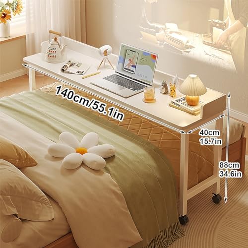 Overbed Table with 360° Wheels, Over The Bed Table, Queen/Full Size Over Bed Desk, Laptop Cart, Rolling Medical Desk W/Heavy Duty Metal Leg, for Bedroom, Hospital (Color : Oak)