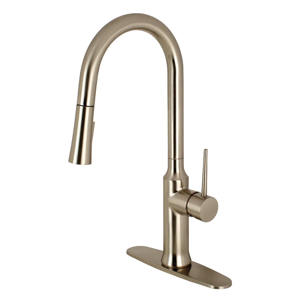Kingston Brass Gourmetier New York Single-Handle Pull-Down Kitchen Faucet, Brushed Nickel (LS2728NYL)