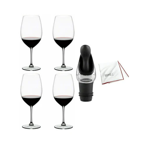 Riedel Vinum Bordeaux Grand Cru Glasses (4-Pack) with Wine Pourer Bundle
