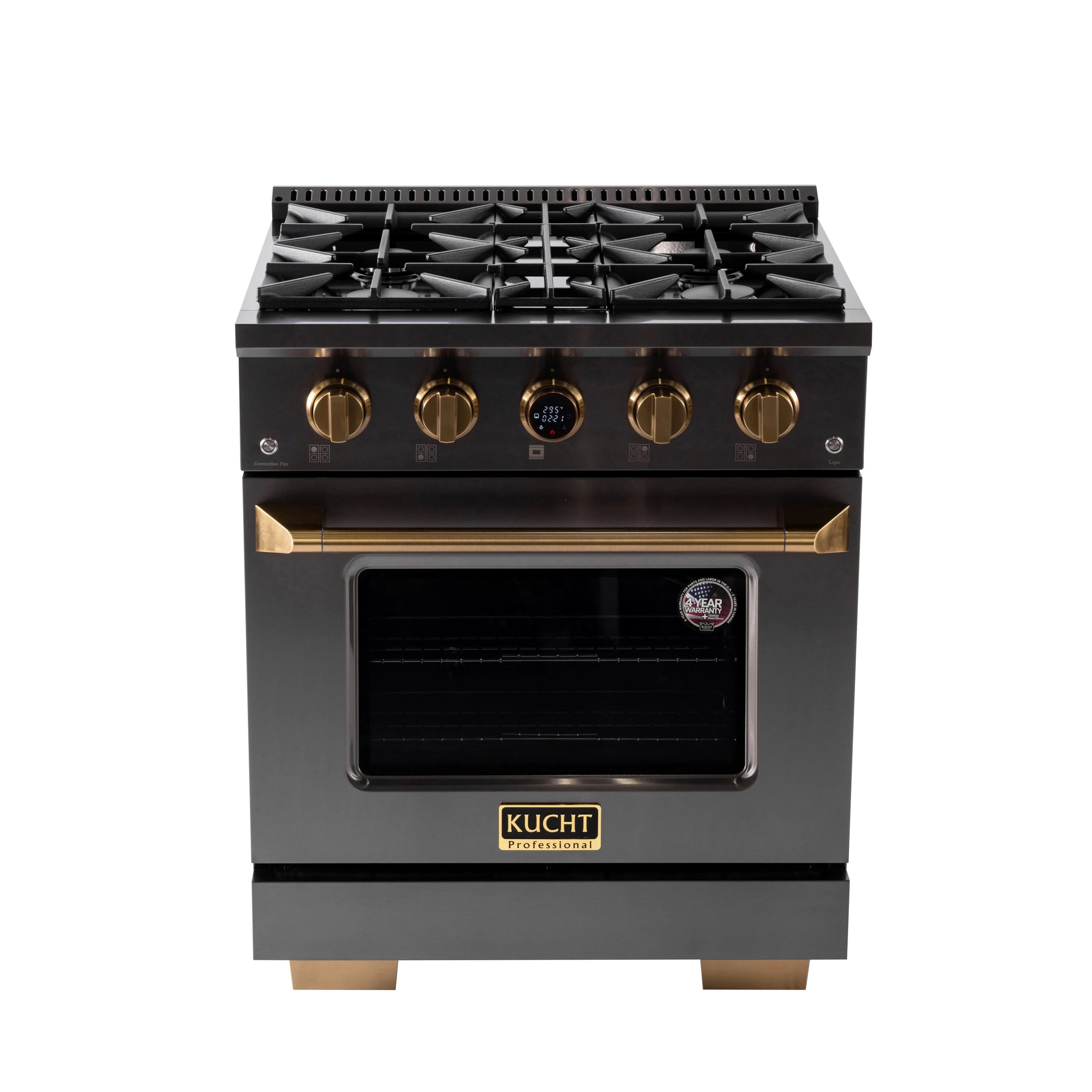 Kucht Horus 30-Inch Dual Fuel Range with 4.2 cu. ft. Electric Oven and 4 Gas Burners in Dark Titanium Stainless Steel with Digital Thermostat (KXD30)