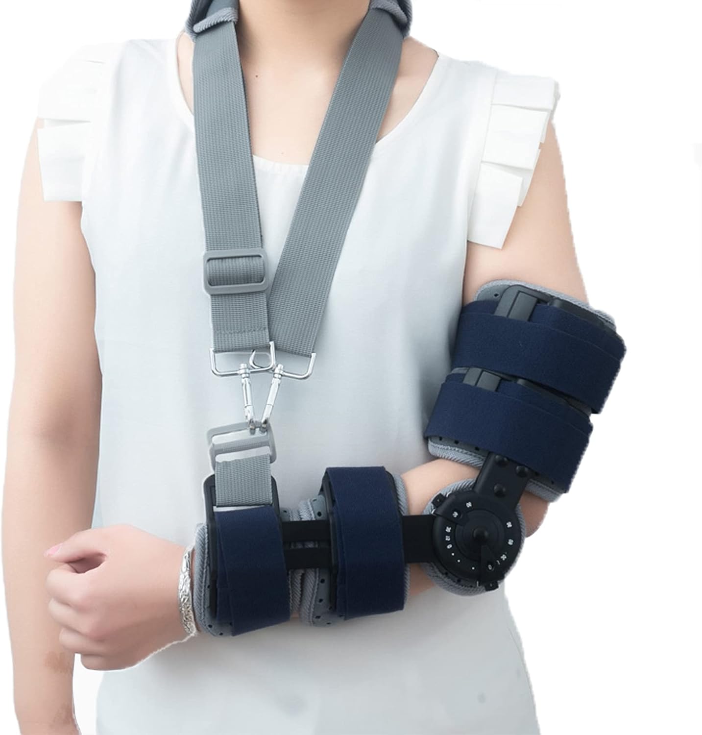 ROM Elbow Brace Adjustable Post Op Elbow Brace ​stabilizer Splint Arm Injury Recovery Support After Surgery for Dislocated Arm Men Women Sports Surgery Injury Recovery Pain Relief,Left