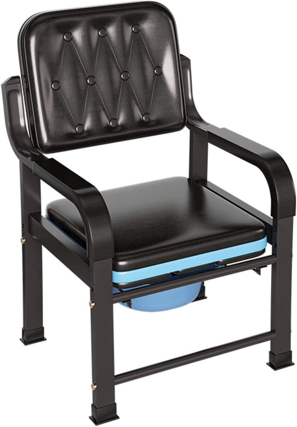 Bedside Commode Chair, Elderly Mobile Toilet Stool, Adjustable Height Bedside Commodes for Seniors, Pregnant Women, with Padded Backrest, Arm Support