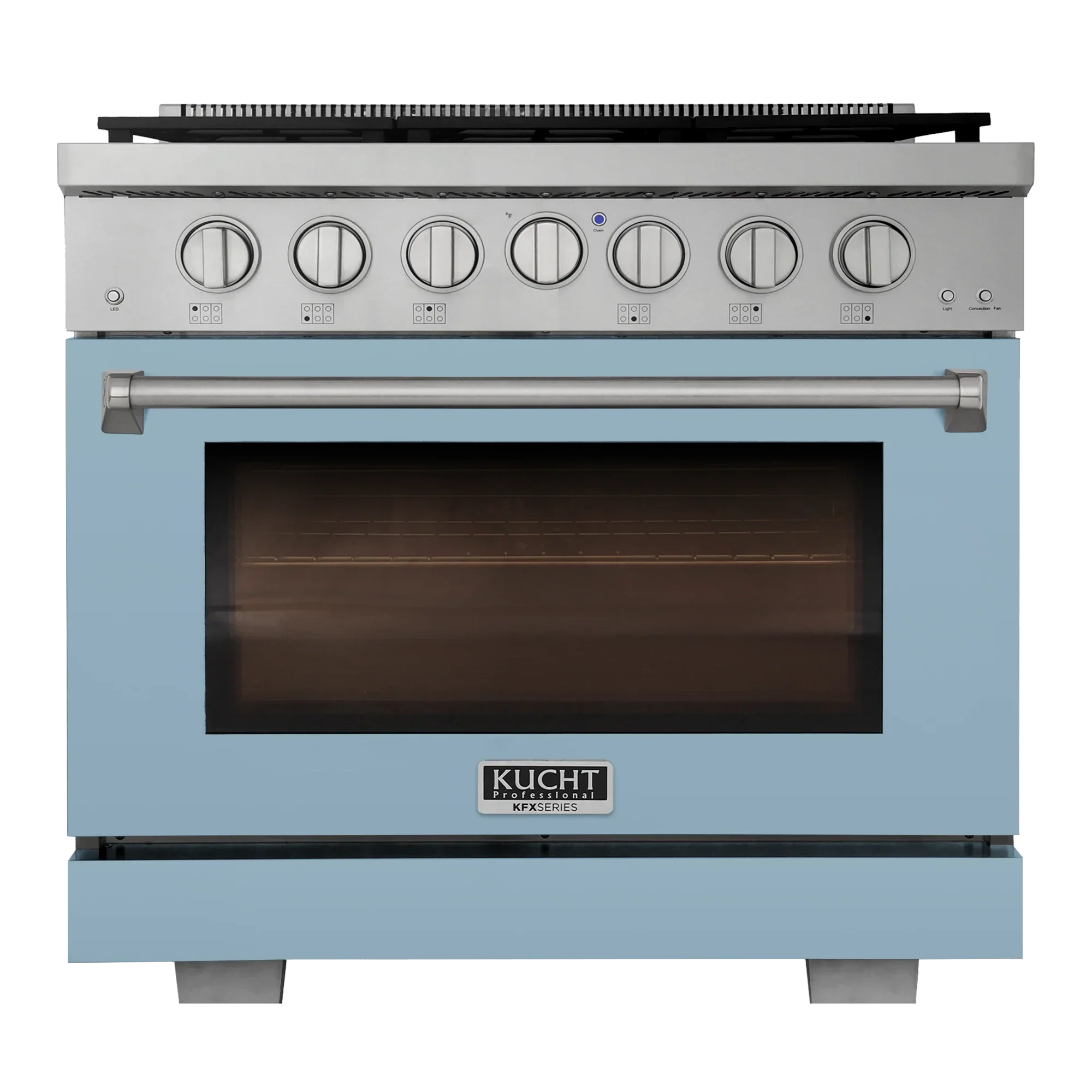 Kucht Professional 36-Inch 5.2 cu. ft. Propane Gas Range in Light Blue with True Simmer Burners (KFX3600X/LP-LB)