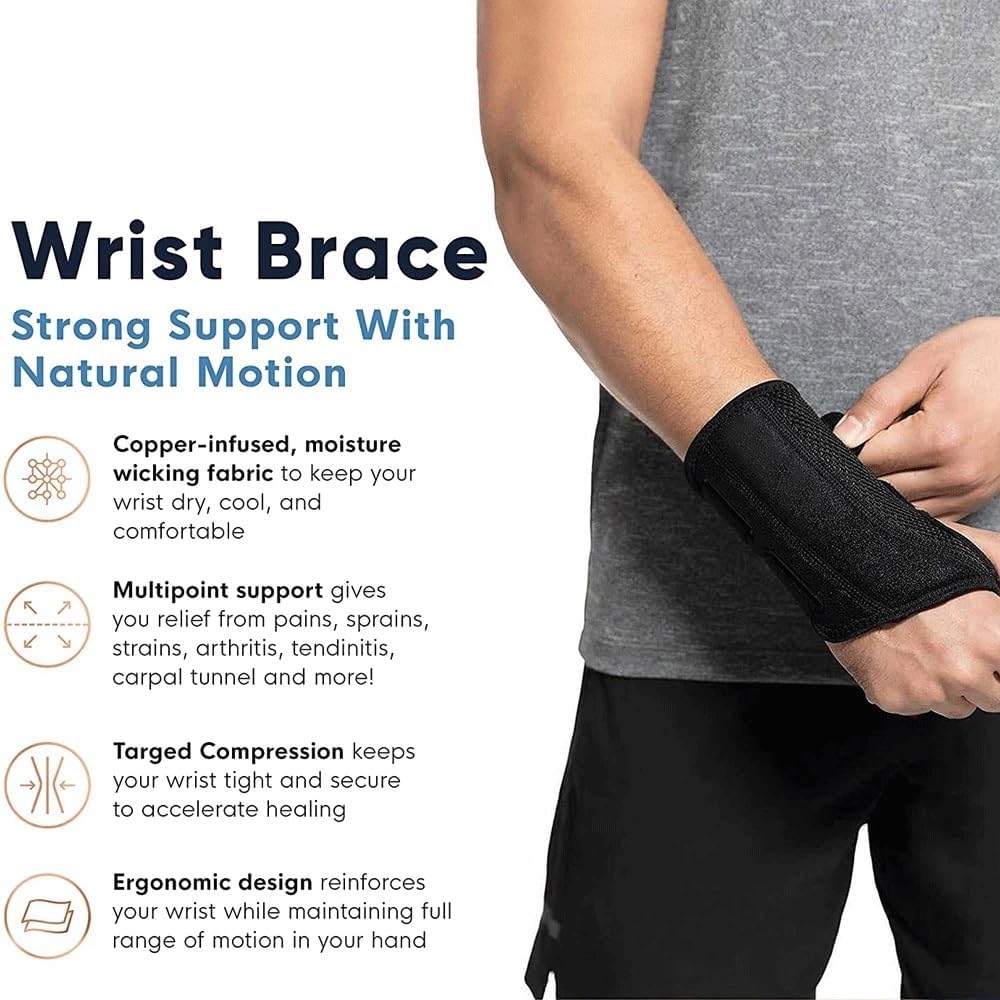 1Pcs Carpal Tunnel Wrist Brace for Women and Men, Support Hand Brace Palm Wrap Wrist Injury Fracture Fixed Orthopedic Wristband