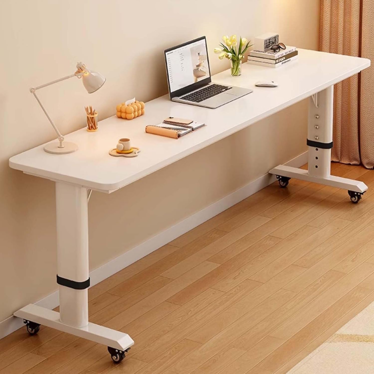 Over The Bed Table Rolling Bed Desk With 4 Wheels Adjustable Overbed Table Computer Desk For Bed Mobile Standing Workstation Medical Table With Heavy Duty Metal Leg For Hospital And Home Use(70.9x23.6