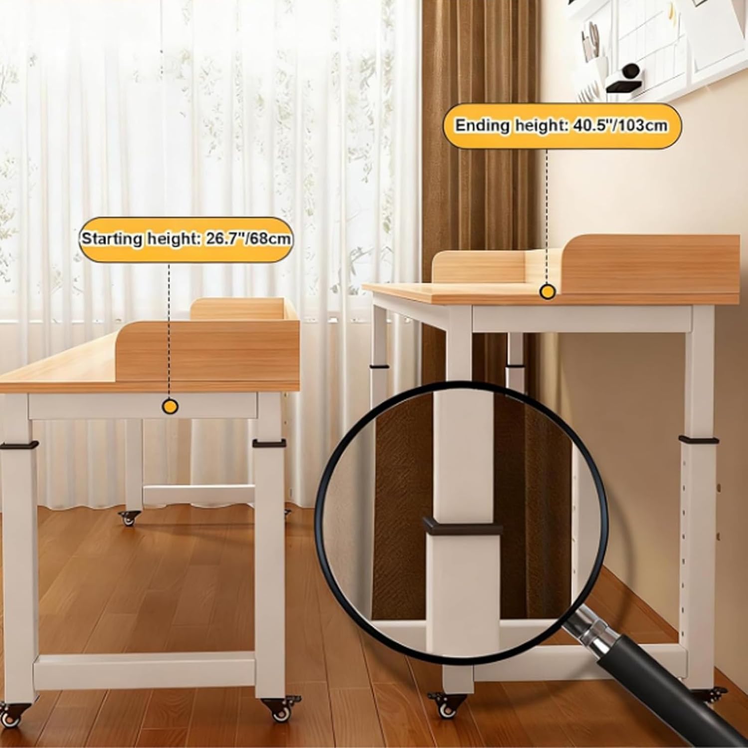 Adjustable Height Overbed Table with Wheels, Standing Mobile Over Bed Tables, Rolling Over The Bed Tables with Baffles, Computer Desk Overbed Desk for Bedroom(White,L120xW50cm/47.2x19.6in)