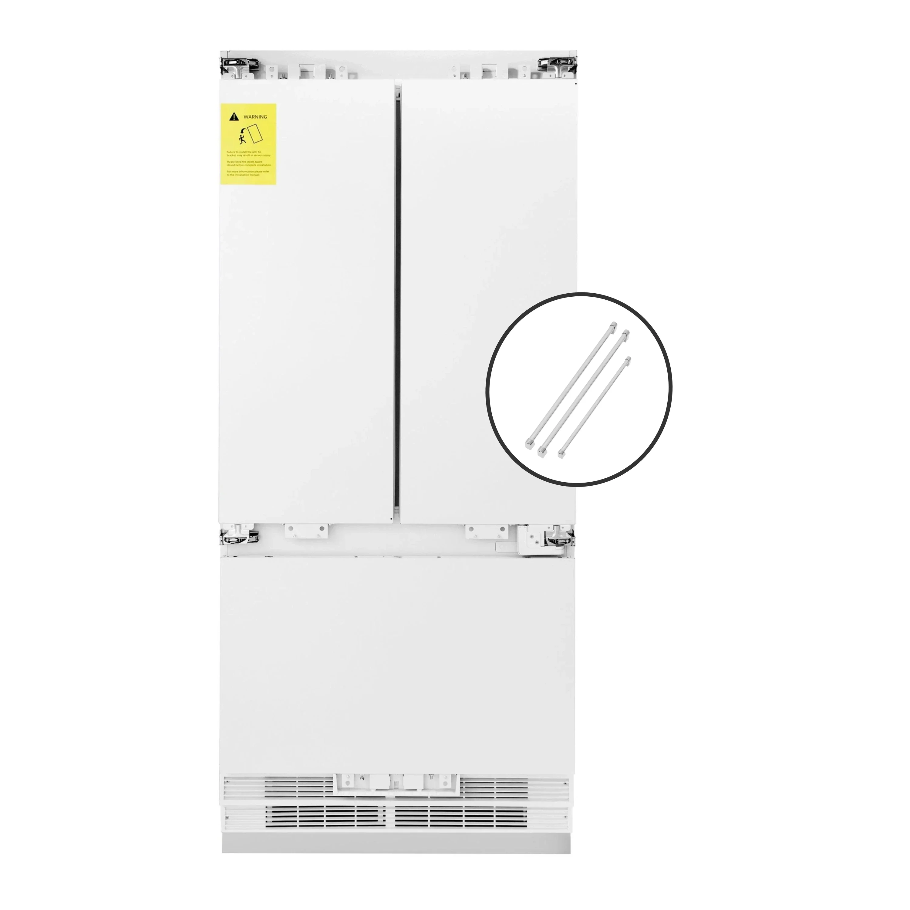 ZLINE 36-Inch Panel Ready 19.6 cu. Ft. Built-In 3-Door French Door Refrigerator with Internal Water and Ice Dispenser, with Stainless Steel Handles (RBIV-36-SS)