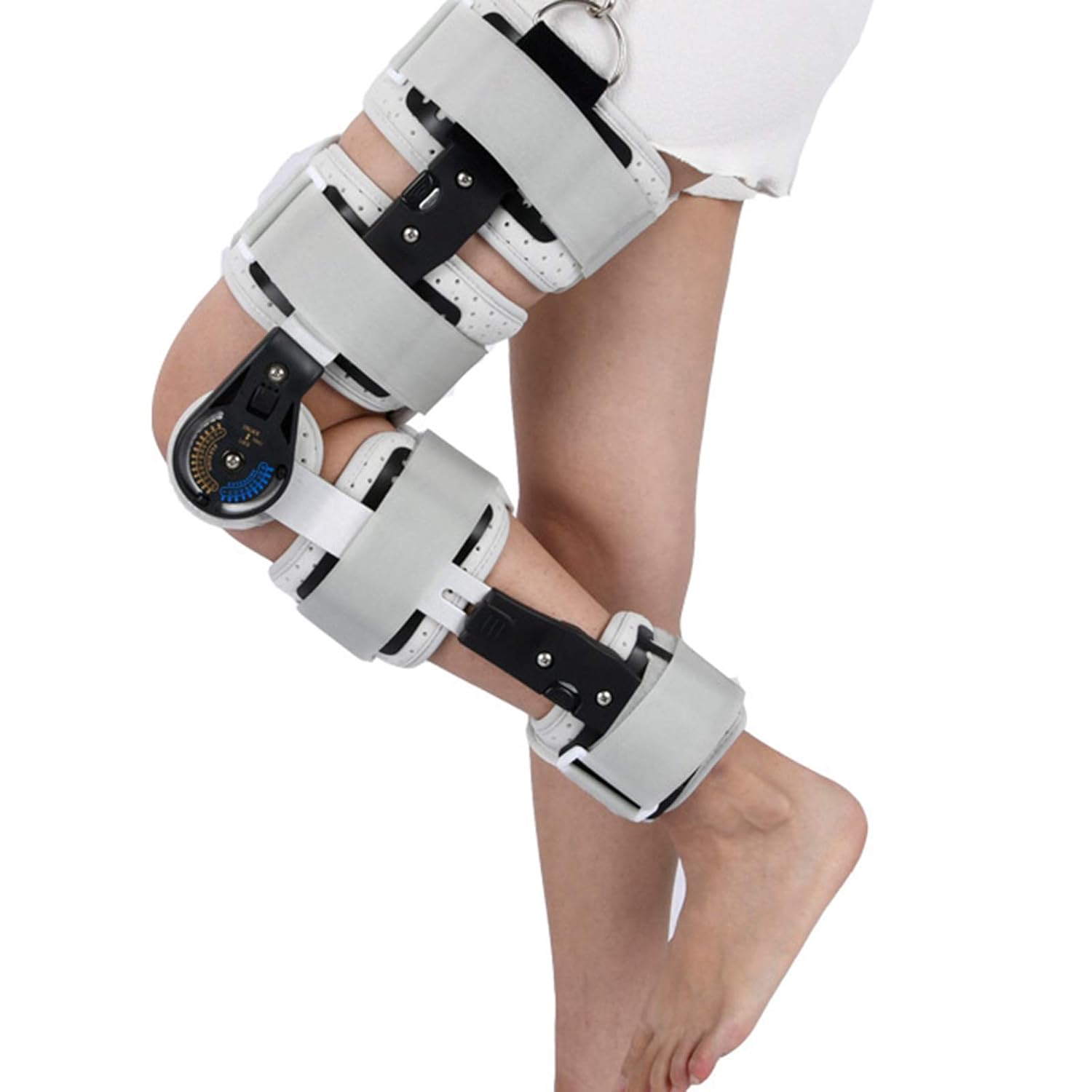 Hinged Knee Brace, Adjustable Post Op Knee Support Orthosis Immobilizer Protector Medical Orthopedic Support Stabilizer After Surgery,Black (Gray-One Size