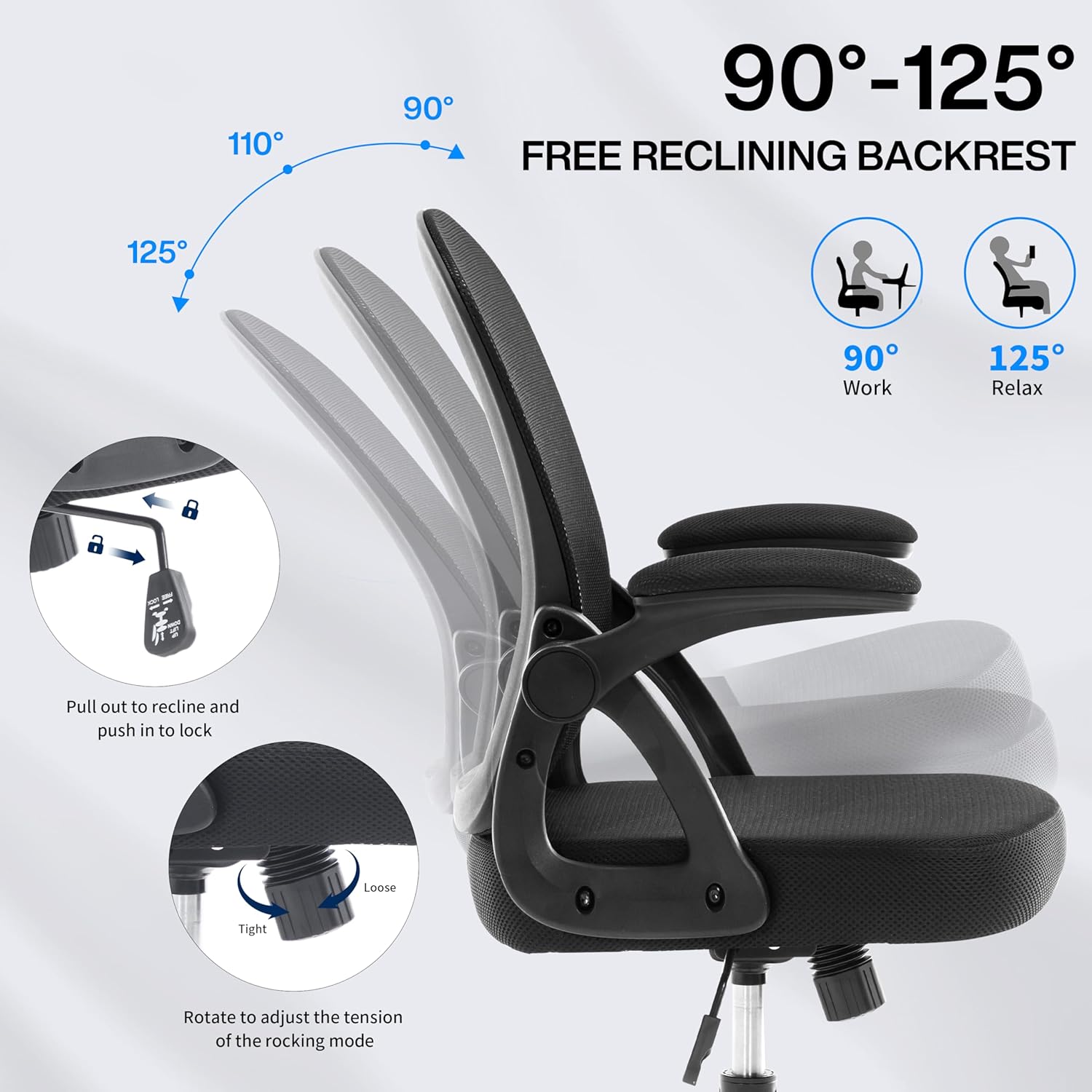 Fizzin Ergonomic Office Desk Chair, Mesh Computer Chair with Adjustable Comfy Flip-up Armrests and Adjustable Lumbar Support, Executive Chairs for Home, Bedroom, Study, Student(6PCS)