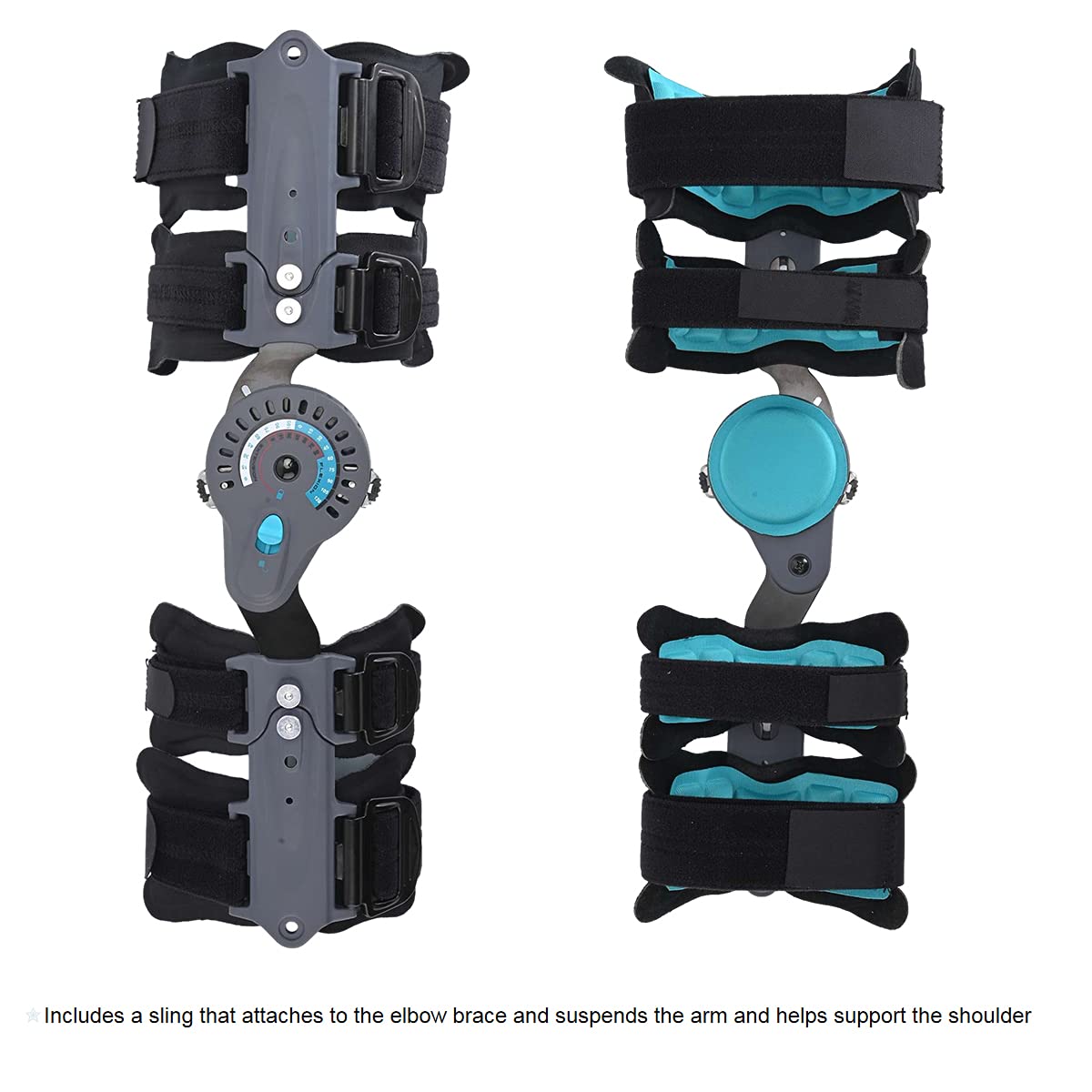 Komzer Hinged Elbow Brace,Adjustable Post OP ROM Elbow Brace with Sling Stabilizer Splint Arm Injury Recovery Support After Surgery (Left)