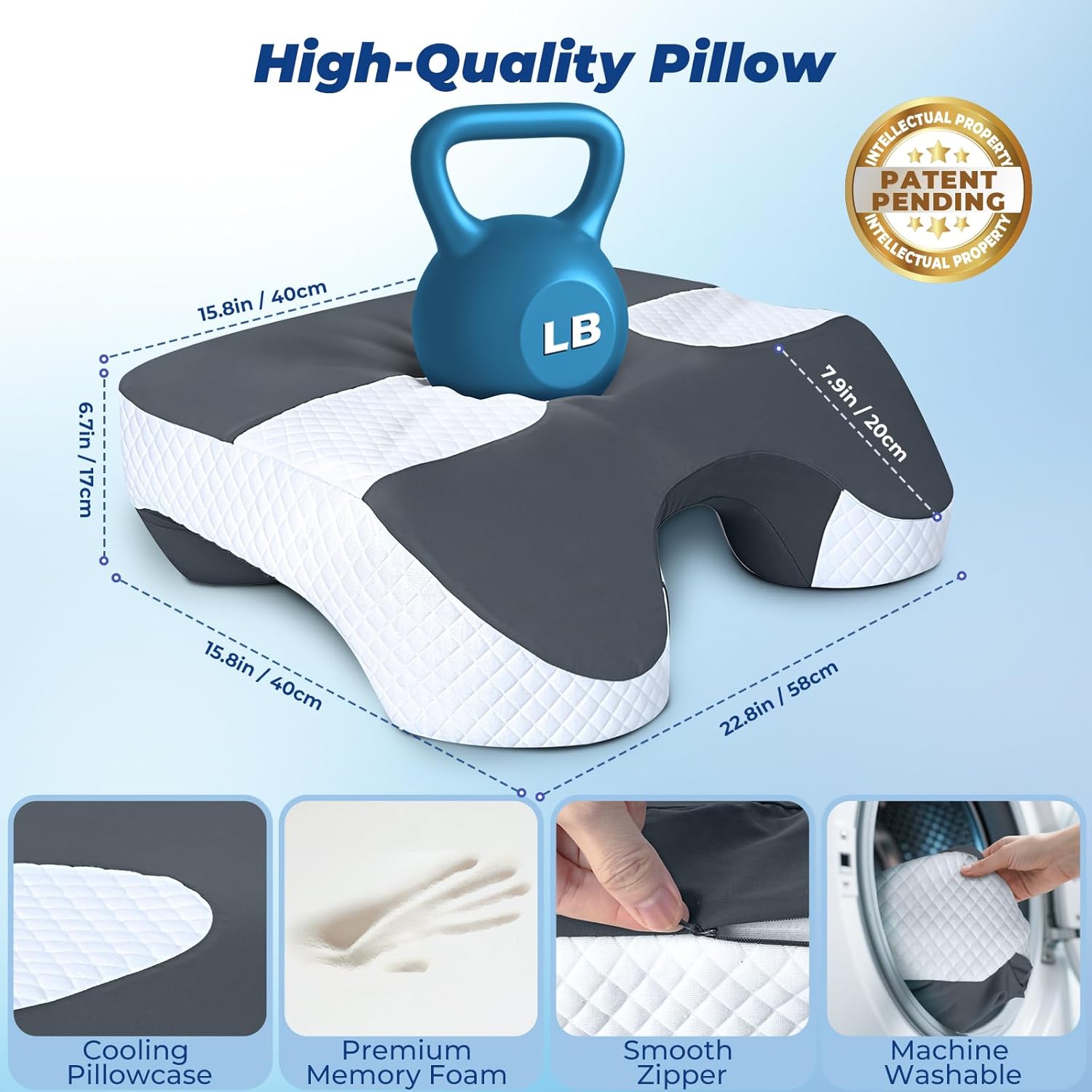 SAHEYER Side Sleeper Pillow with Arm Holes, 2 in 1 Shoulder Relief System for Rotator Cuff Pain, Memory Foam Pillow for Adults with 3 Arm Place Hole, Grey