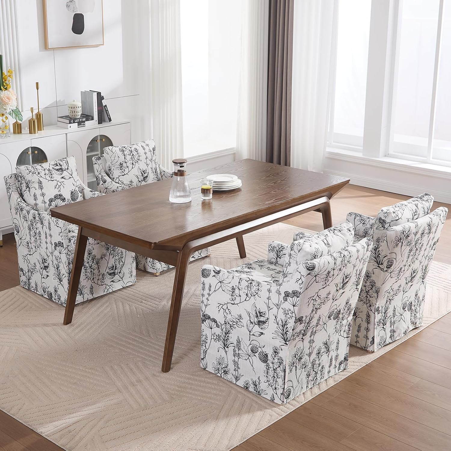 Kmax Slipcovered Dining Chairs Set of 2, Modern Upholstered Barrel Kitchen & Dining Room Chairs with Arms, Accent Single Sofa Chair for Living Dining Room, Floral Pattern