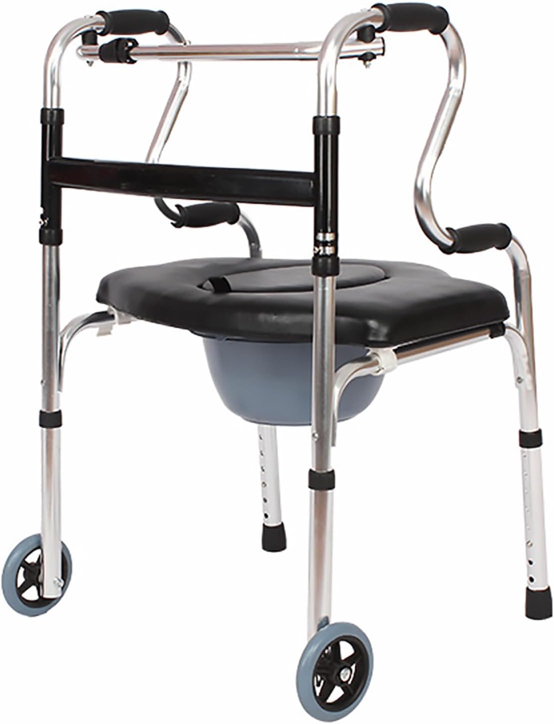 HAILM Aluminum Walking Frame for Elderly with Commode, Rollators Lightweight Folding Walker with Arm Support, 8 Adjustable Height 74-92cm, 2 Wheels in Front