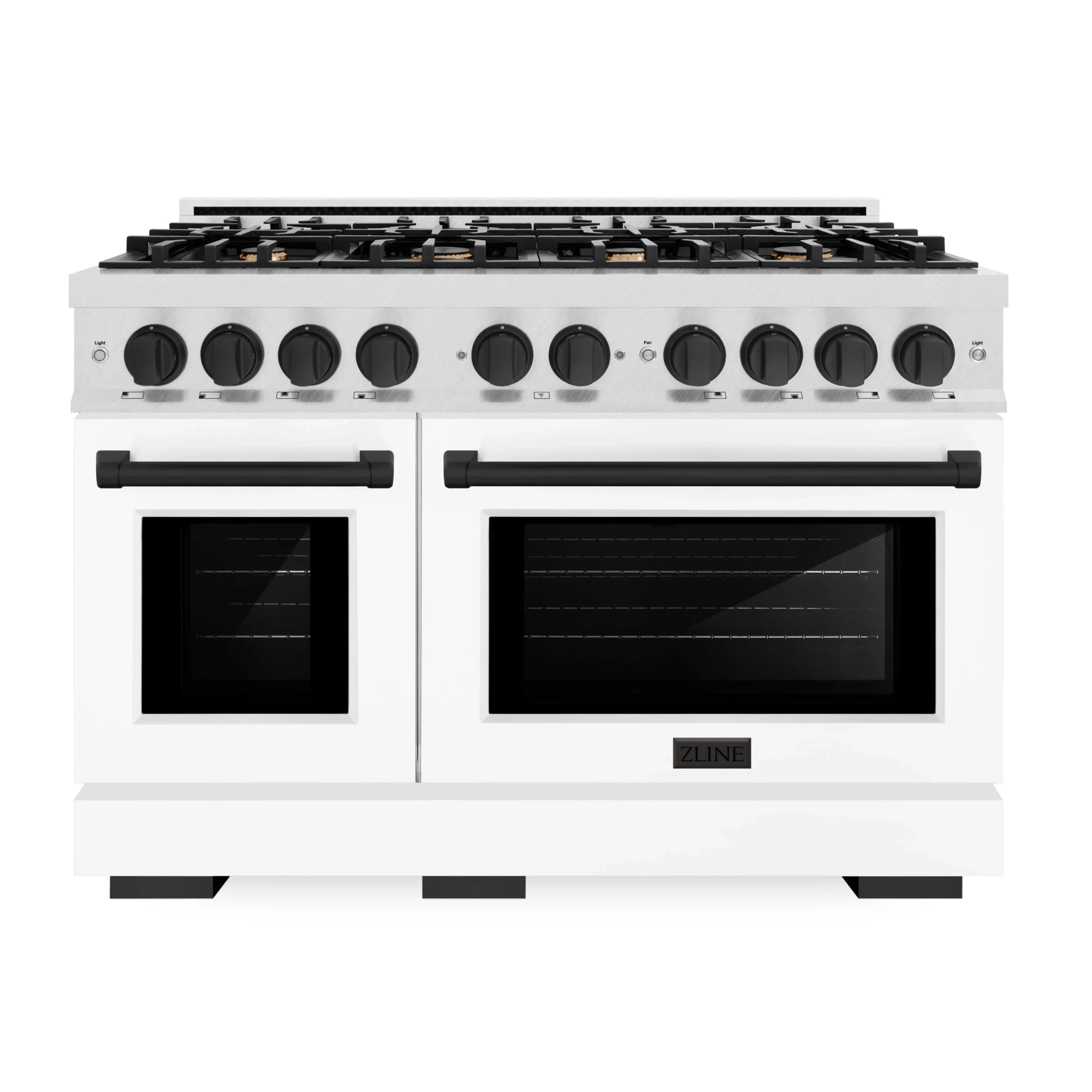 ZLINE Autograph Edition 48-Inch Select Series Double Oven Dual Fuel Range with 8 Gas Burner Cooktop and 6.7 Cu. Ft. Electric Convection Oven in Satin Stainless Steel with White Matte Doors and Matte Black Accents (HDRSZ-WM-48-MB)