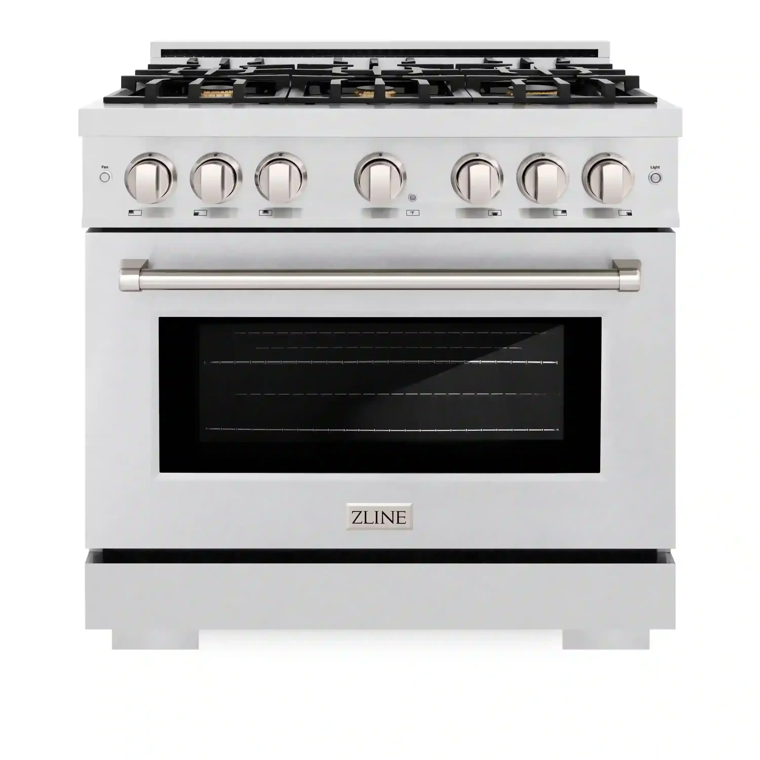 ZLINE 36-Inch Select Series Gas Range with 6 Burner Cooktop and 5.2 Cu. Ft. Gas Convection Gas Oven in Satin Stainless Steel with Brass Burners (HGRS-BR-36)