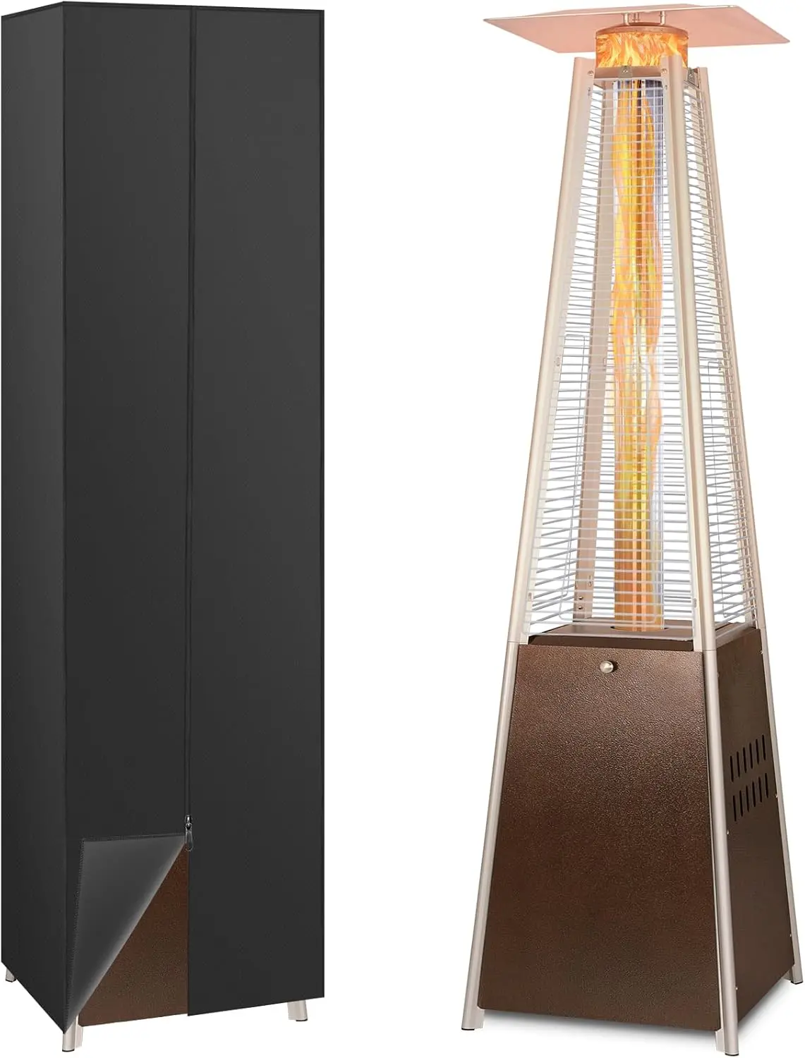 BILT HARD Pyramid Patio Heater, 48,000 BTU Outdoor Patio Heater with Wheels and Cover,Triple Protection System, Quartz Glass Tube Propane Heater for Commercial & Residential, Brown