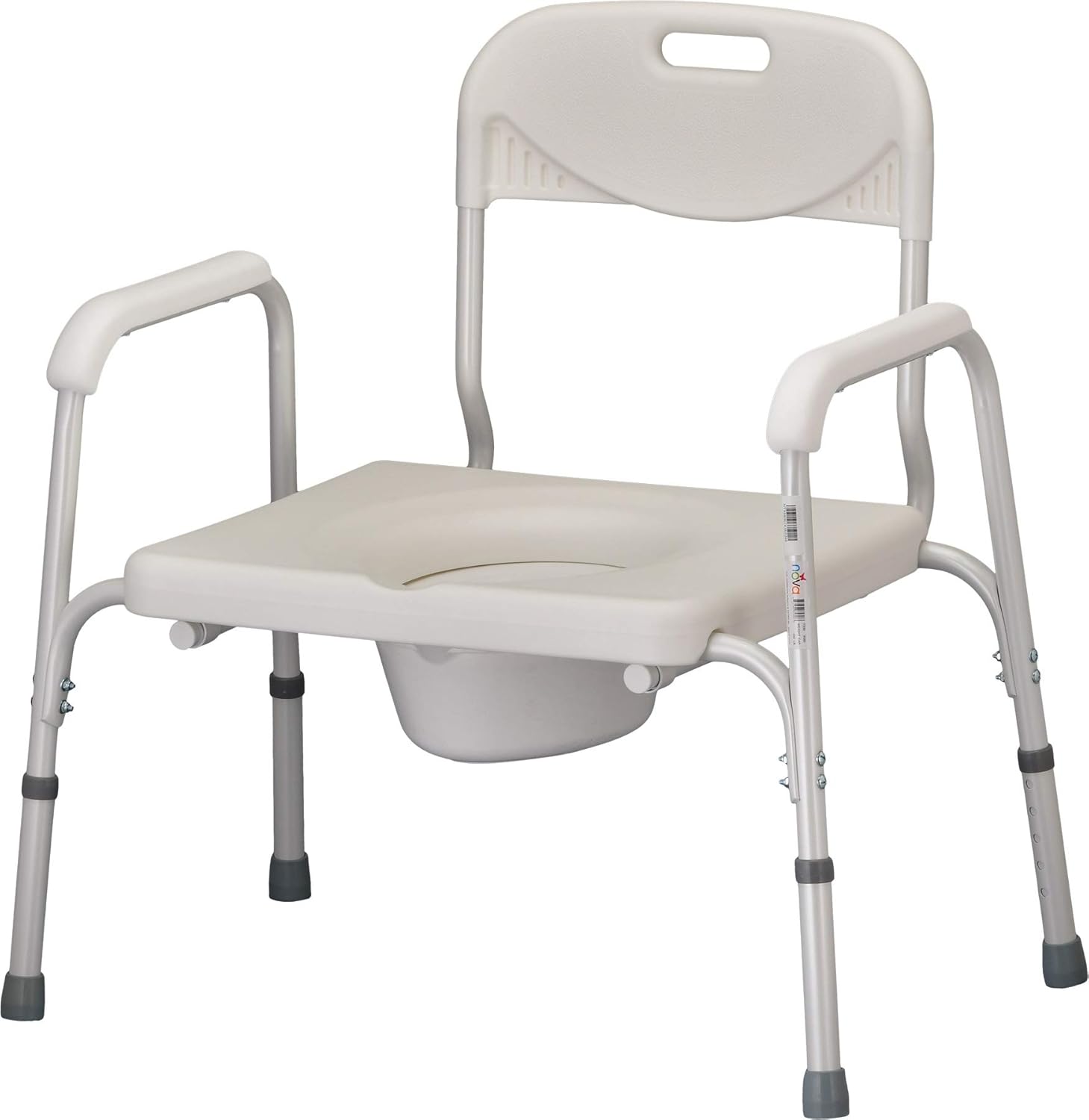 NOVA Heavy Duty Bedside Commode, Extra Wide Seat, 450 lb. Weight Capacity, Seat Height Adjustable, Stand Alone or Over Toilet Commode, White