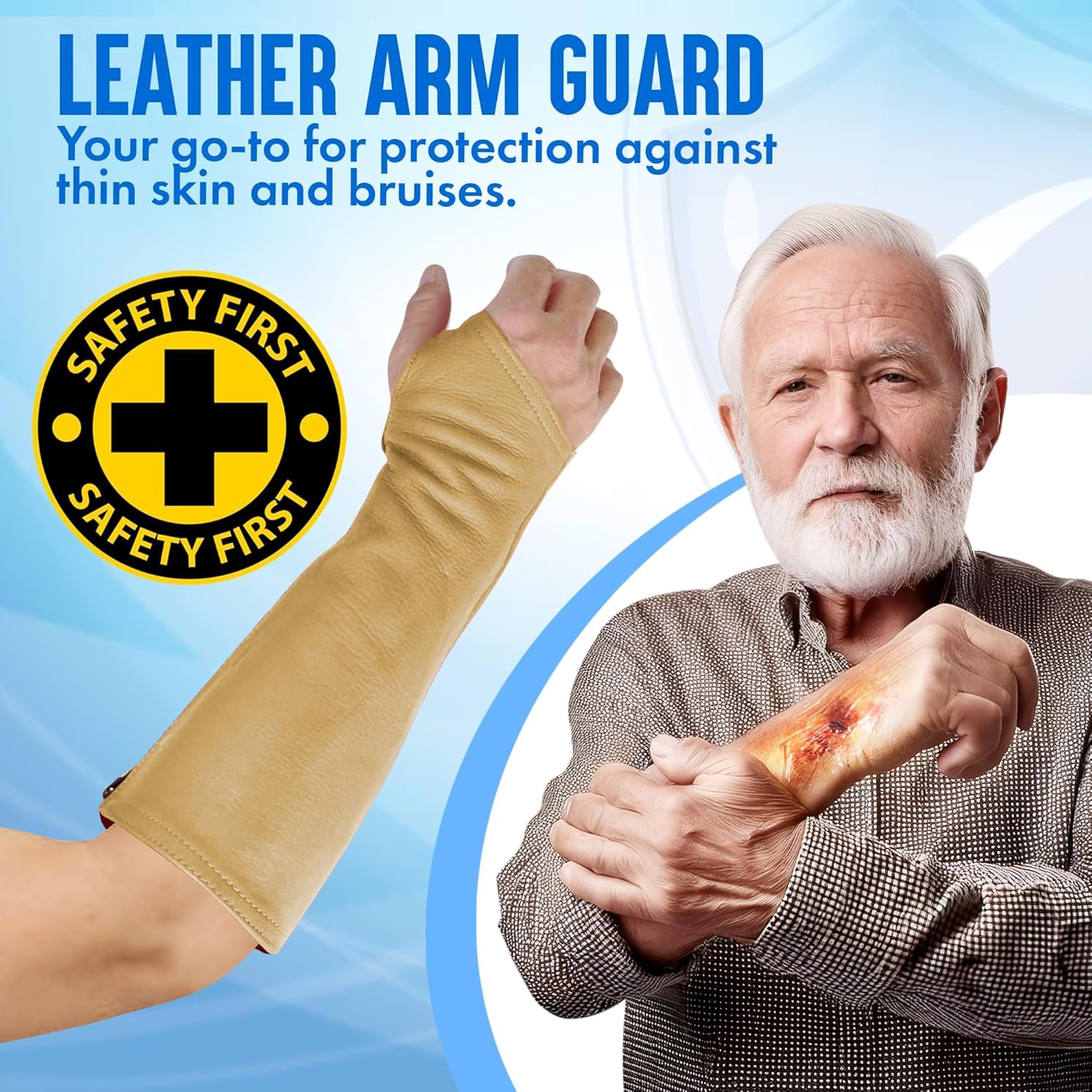 Arm Chaps Leather Protective Sleeves Arm Guard - Prevent Cuts, Scratches & Bruises - Genuine Cowhide - Ideal for Gardening & Construction - Left & Right Form-Fitting. Tan (1 Pair/XX-Small).