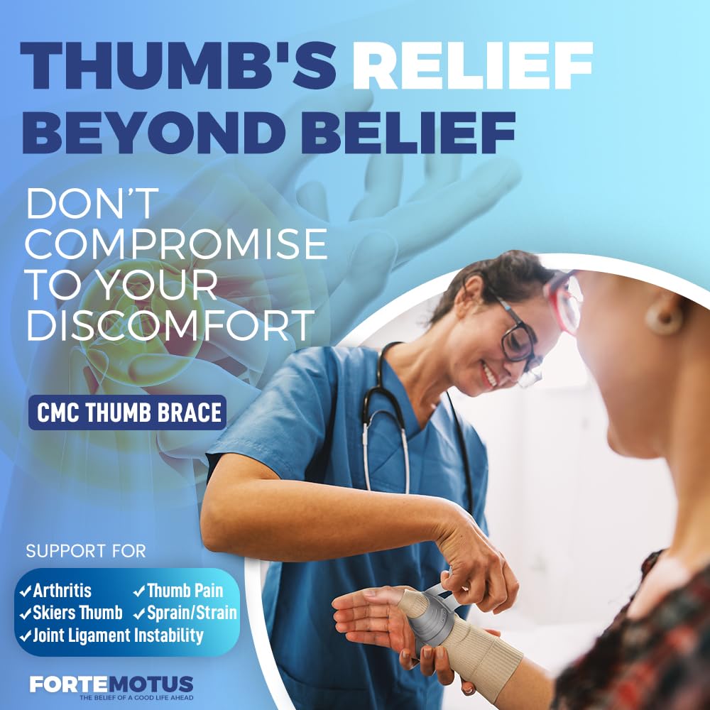 FORTEMOTUS CMC Thumb Brace Splint, CMC Joint Support Stabilizer for Thumb CMC Joint Pain, Instability, Tendonitis, Left + Right Hand, Slate, Medium
