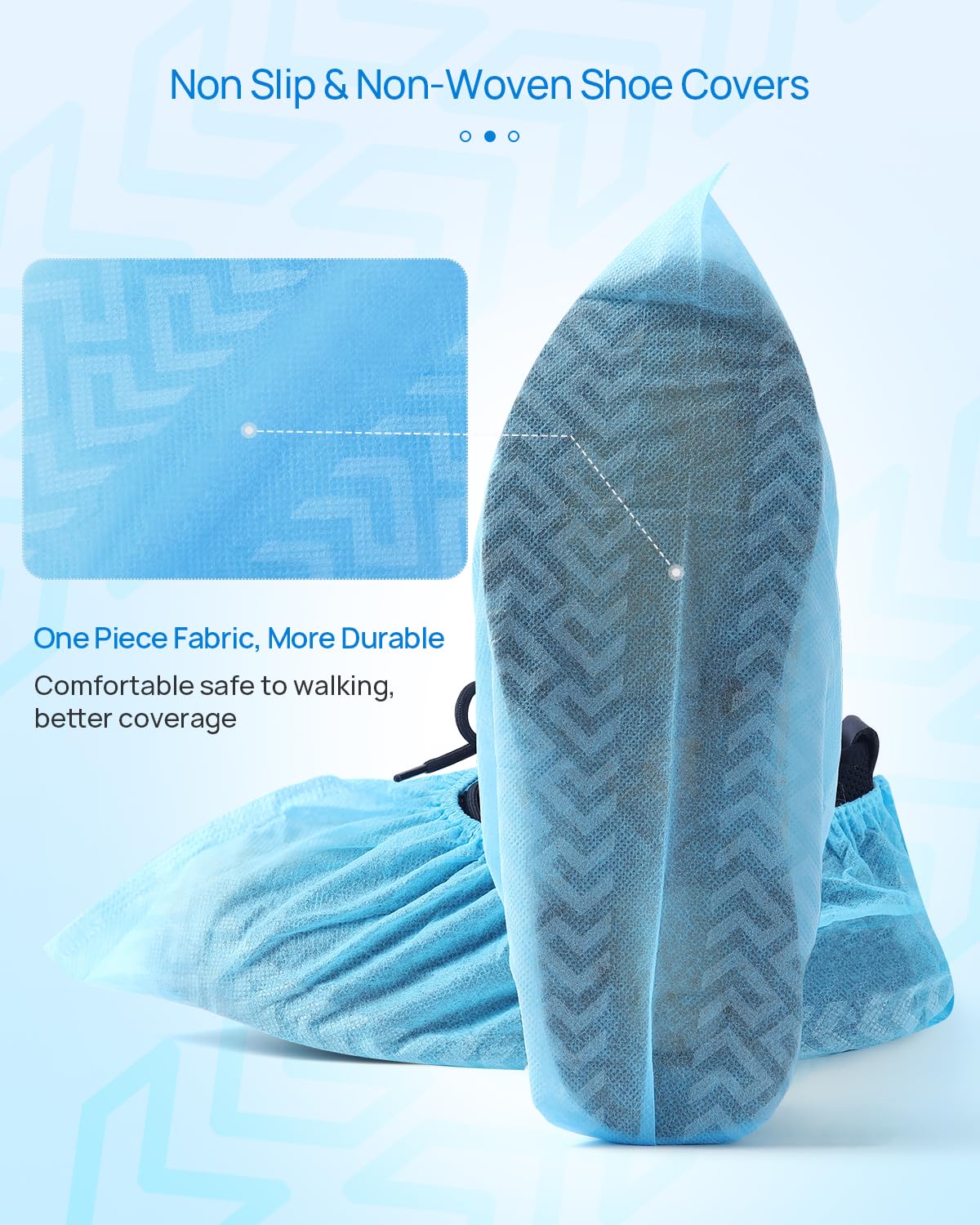 JMU 100 Pcs Disposable Isolation Gowns Bulk, Polypropylene Medical Gowns Long with Knitted Cuffs Bundle with 1000 Pcs Shoe Covers Disposable, Non-Woven Fabric Shoes Covers, Blue