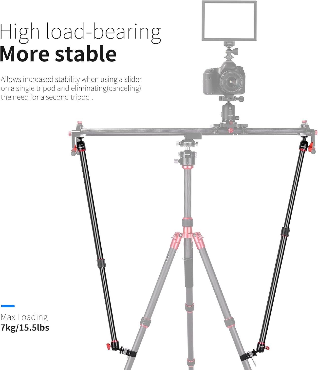 Neewer Camera Slider Support Arm Stabilizer, 2-Pack Adjustable Tripod Stability Arm for Increasing Stability in Aluminum Alloy, Extendable Poles for Camera Video Slider Rail with C Clamps and BallHead