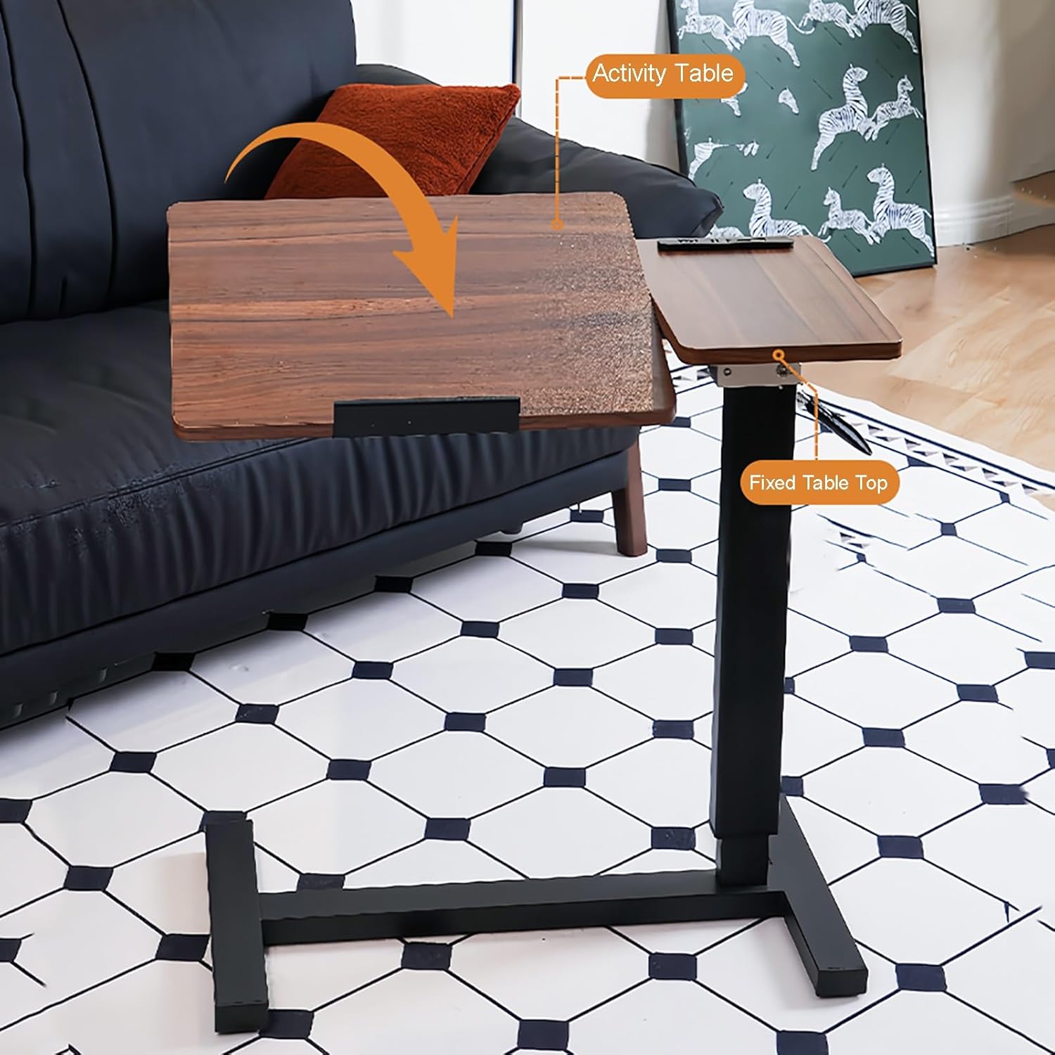 Adjustable Overbed Bedside Table with Wheels, Pneumatic Mobile Standing Laptop Desk, Rolling Computer Cart, Hospital Table Over Bed for Home Use Swivel