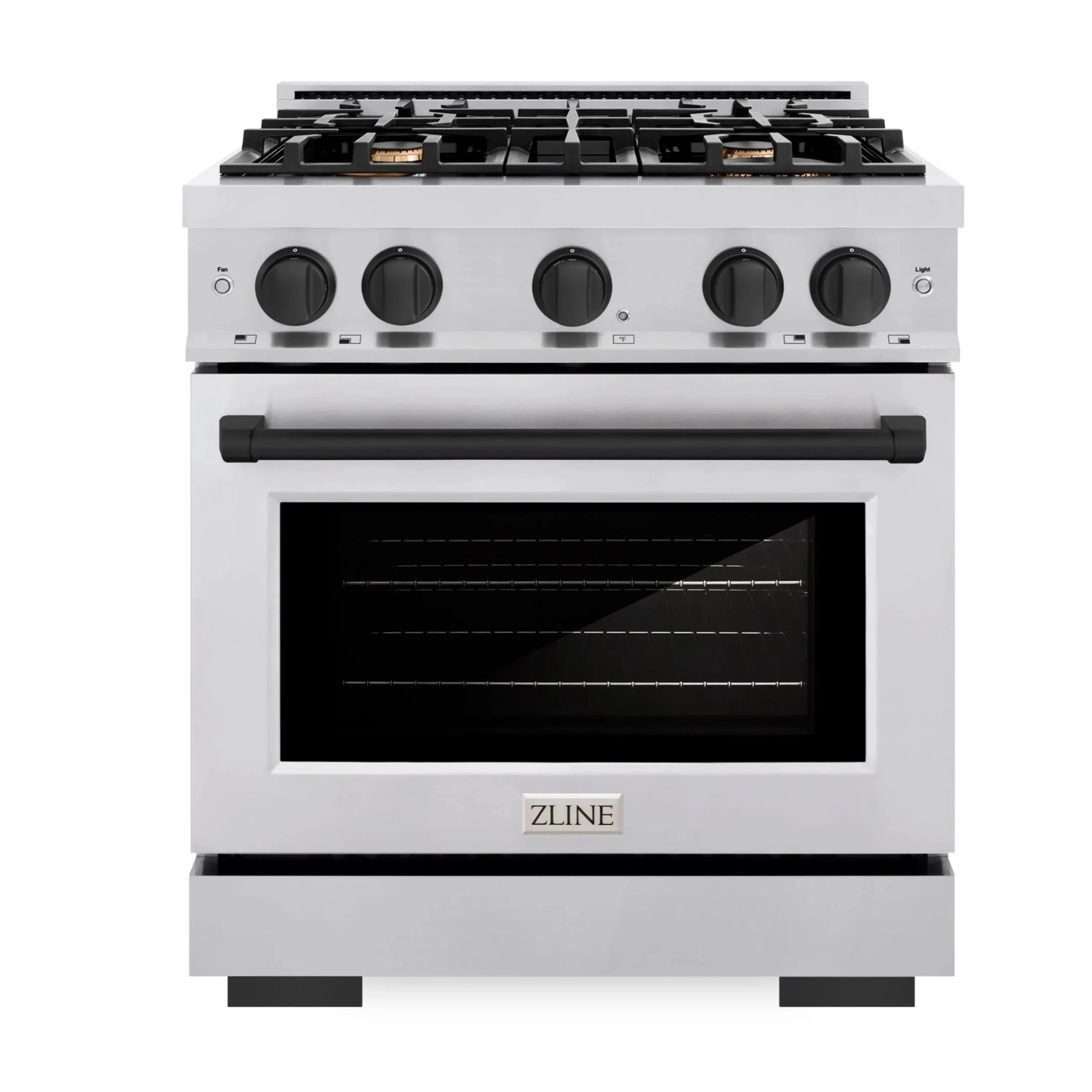 ZLINE Autograph Edition 30-Inch Select Series Dual Fuel Range with 4 Gas Burner Cooktop and 4.2 Cu. Ft. Electric Convection Oven in Stainless Steel with Matte Black Accents (HDRZ-30-MB)