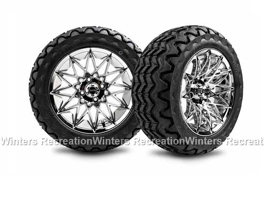 Club Car Onward, 14′′ Bright Chrome Athena Wheel with 23X10-14 Kraken Tire