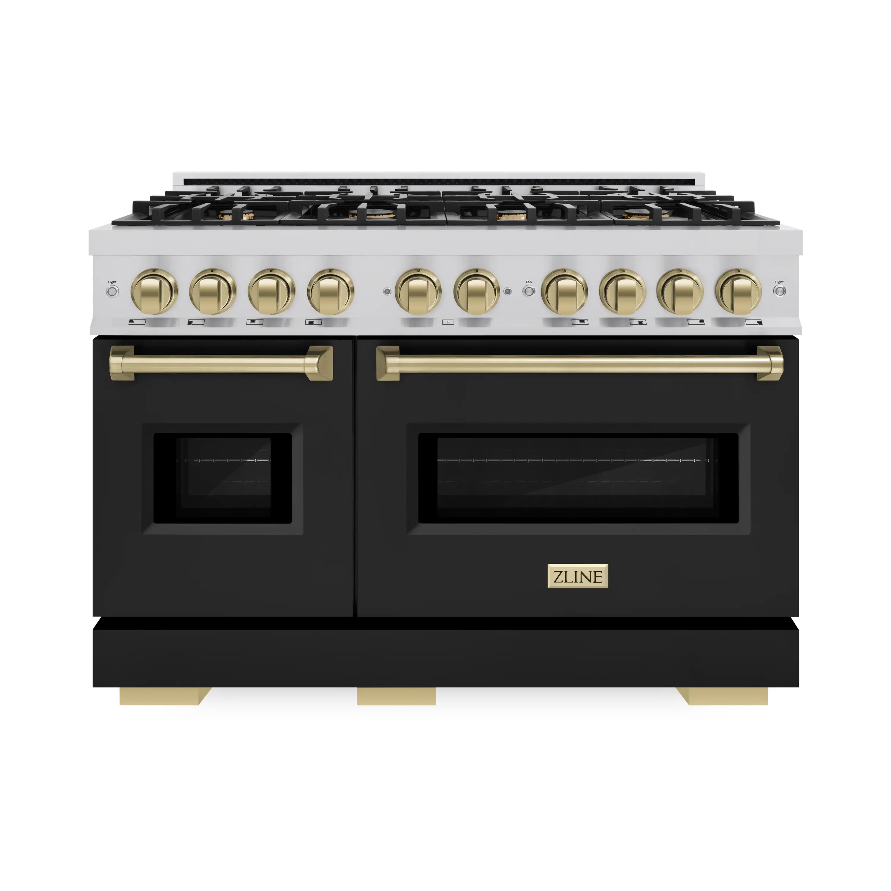 ZLINE Autograph Edition 48-Inch Classic Series Gas Range with 8 Gas Burner Cooktop and 6.7 Cu. Ft. Gas Convection Oven  in Stainless Steel with Black Matte Doors and Champagne Bronze Accents (CGRZ-BLM-48-CB)