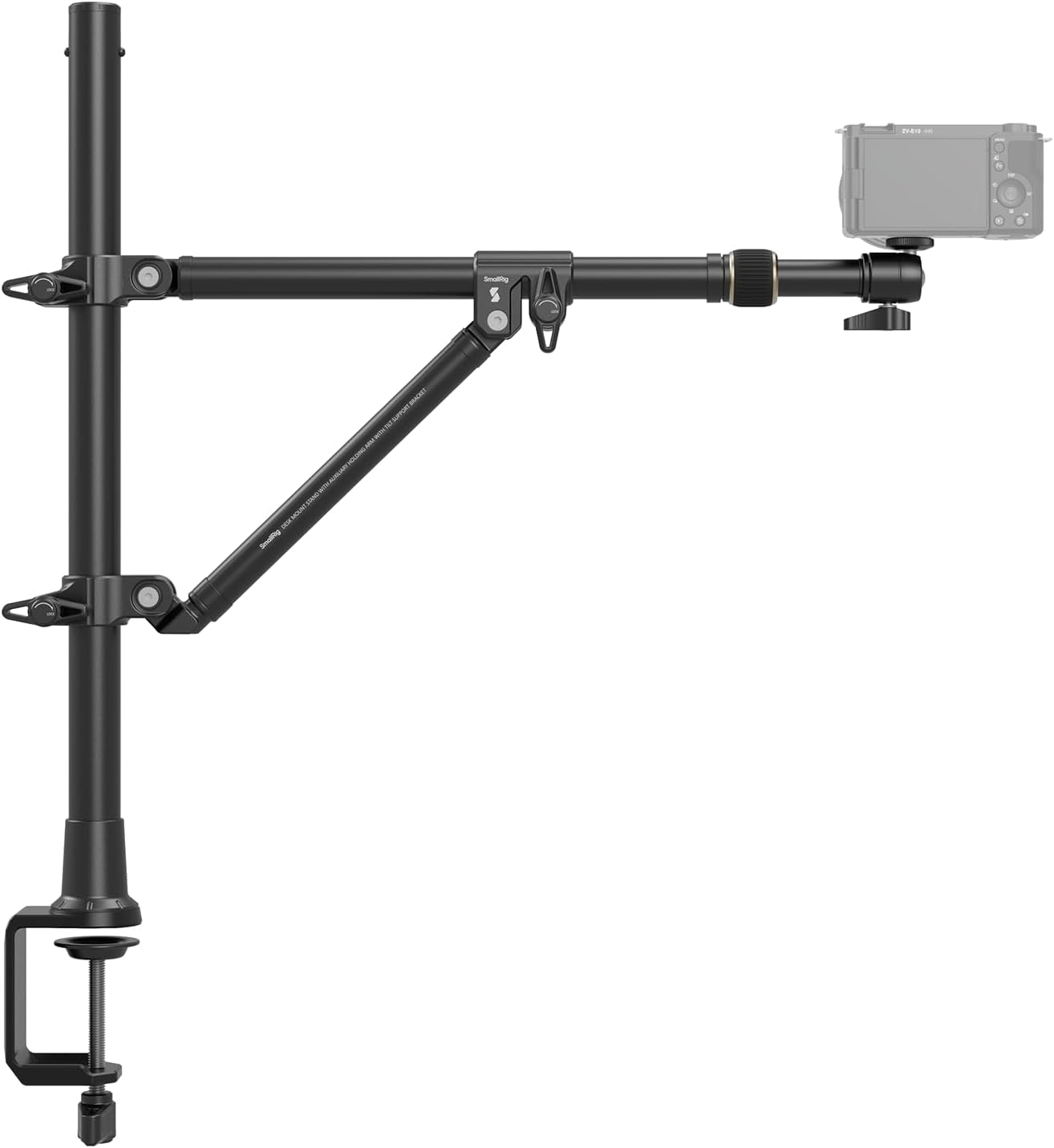 SMALLRIG Triangle Camera Desk Mount, Max. Load 3kg/ 6.6lbs, Overhead Mount with Auxiliary Support Rod, with Phone Holder and Small Ball Head for Camera/Phone/Light/Webcam