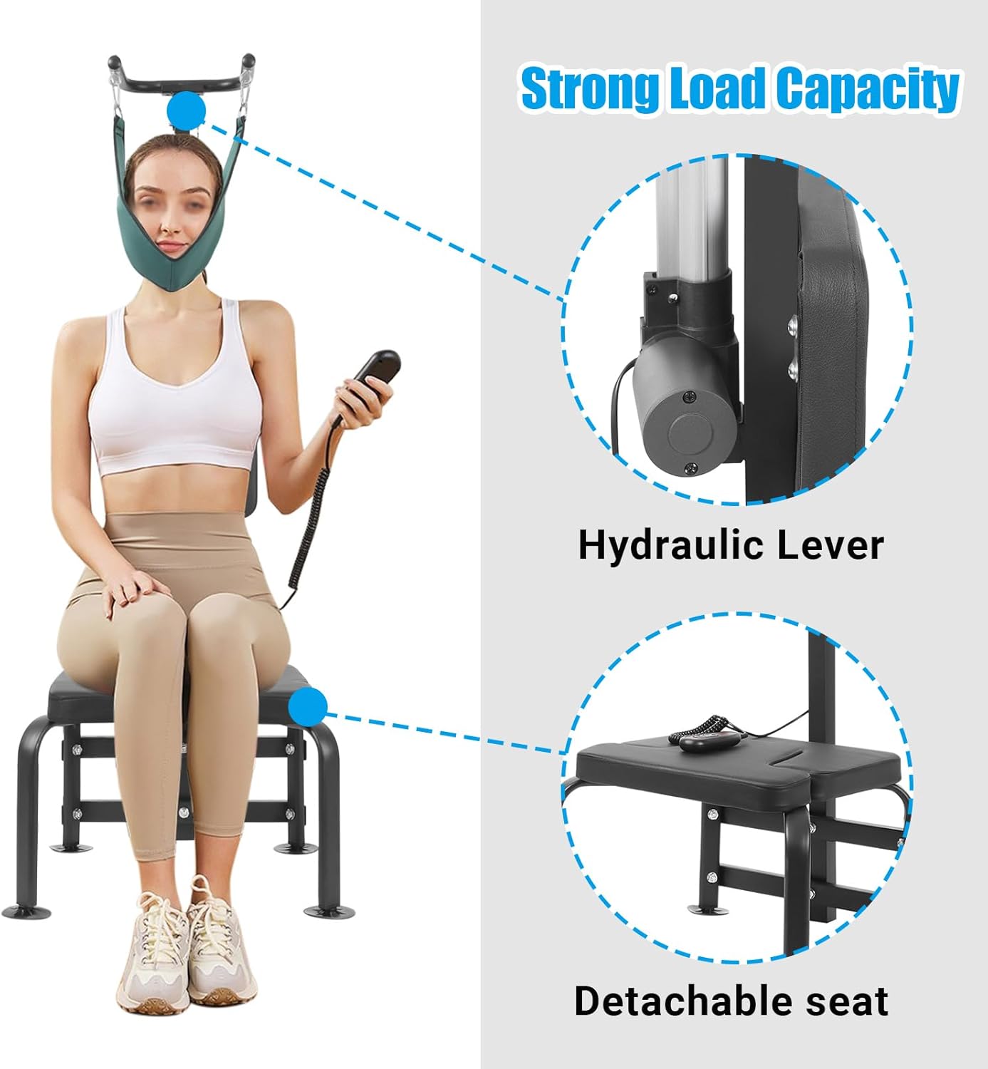 Cervical Traction Device, 6000N 55W Neck Stretcher Exerciser with Chair, Electric Neck Stretcher Cervical Traction for Home, Rehabilitation Centers, Sanatoriums, 7.87in Lifting Distance