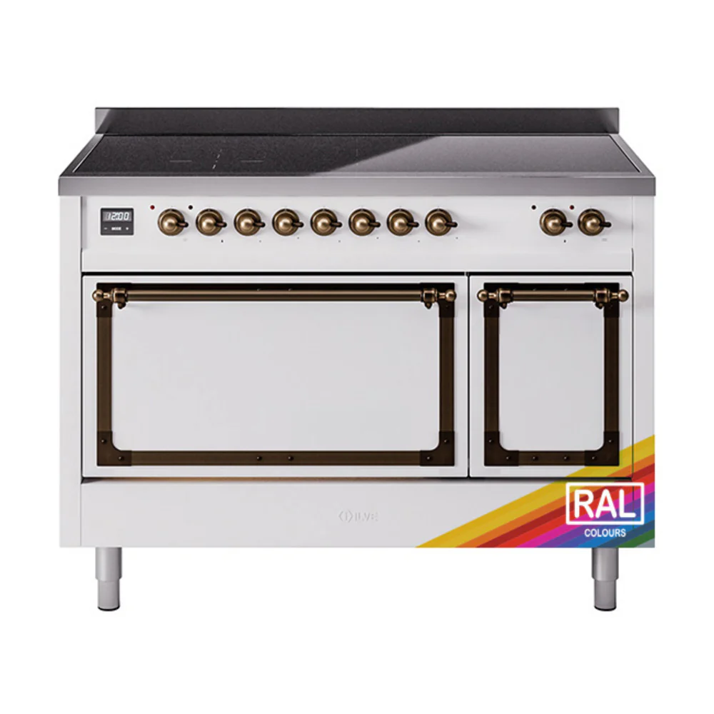 ILVE Nostalgie II Noblesse 48-Inch Induction Range with Solid Door Oven in Custom RAL with Bronze Trim (UNI486QNMPRAB)