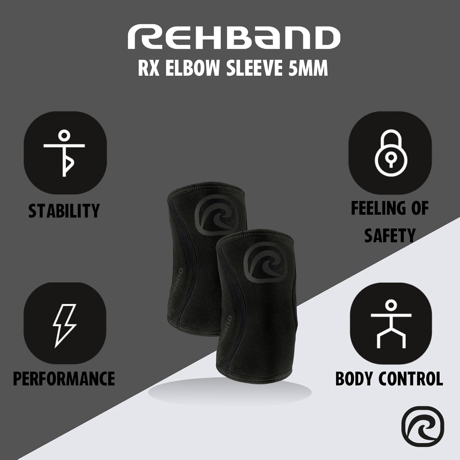Rehband Elbow 5mm Compression Sleeve, Neoprene Sleeves for Weightlifting, Anatomical Design, Non-Slip & Close Fitting, Support Unisex, Colour:Carbon/Black - 1 Pair, Size:Large