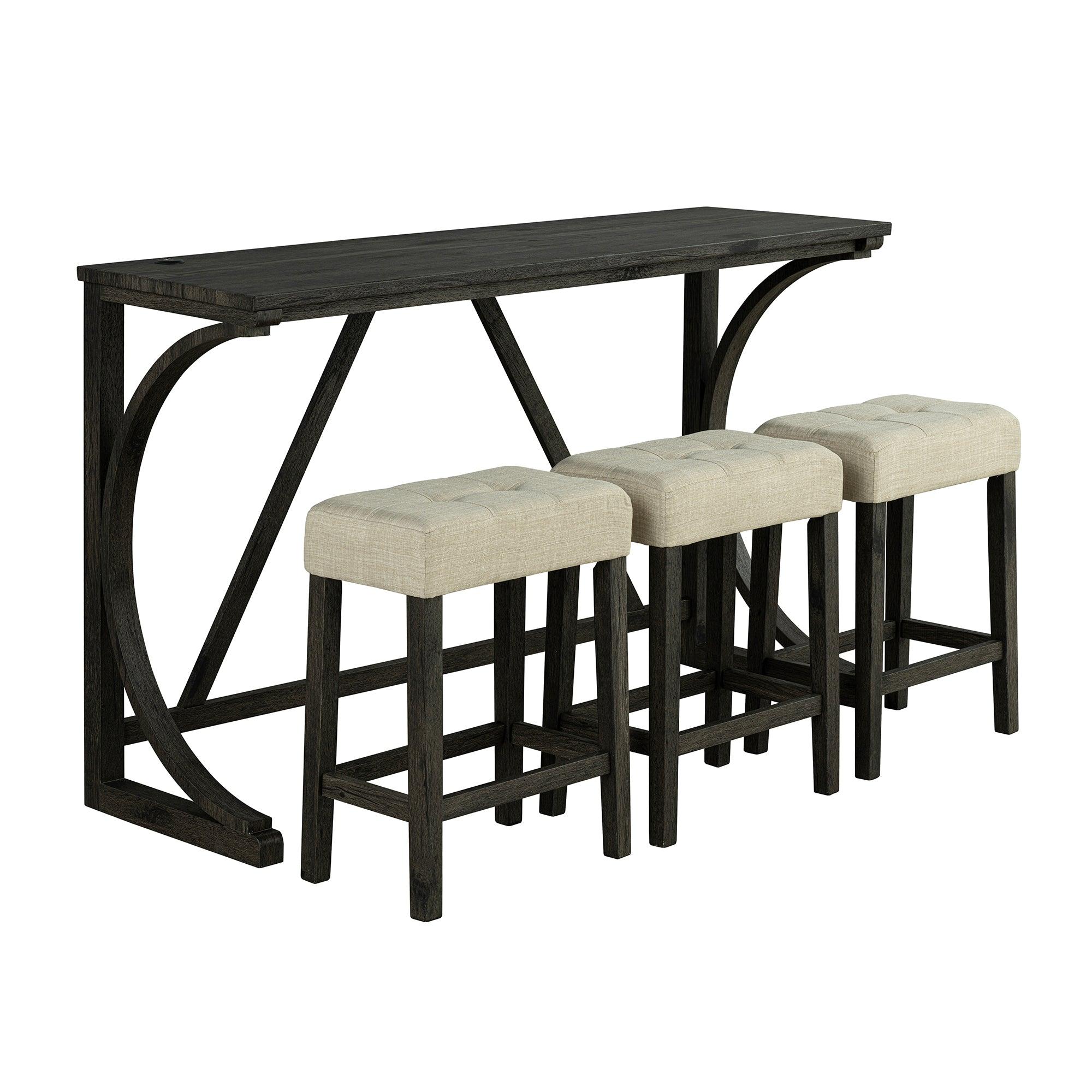 Parrot Uncle 59-Inch Rustic Dining&Bar Table Set with 3 Stools for Apartment, USB-A & USB-C Charging Ports (SL3403DG-PT-4PK-PU)