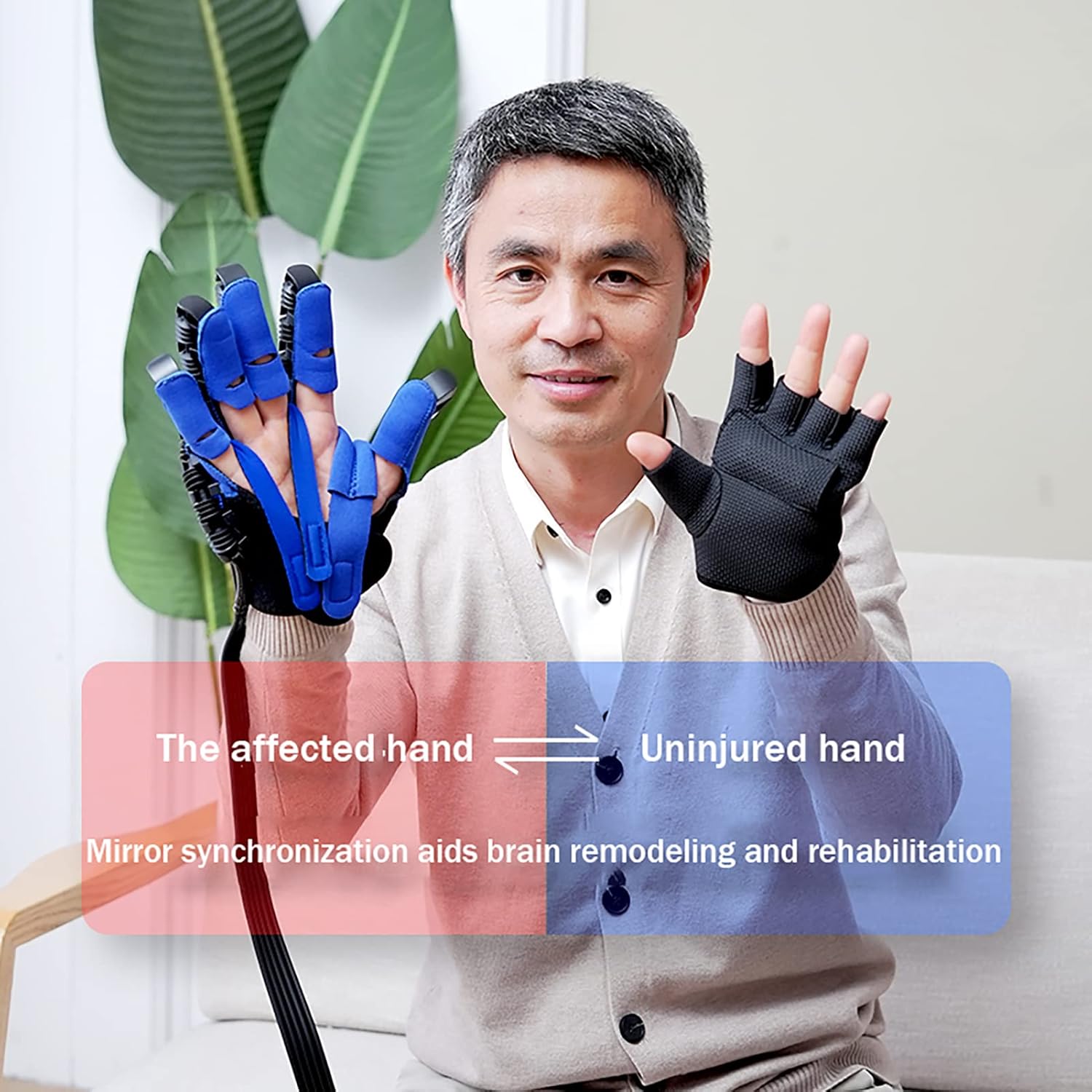 Both Hand Rehabilitation Robot Gloves, Electric Hand Dysfunction Patient Training Device Hemiplegia Finger Orthosis(Size:M Code)